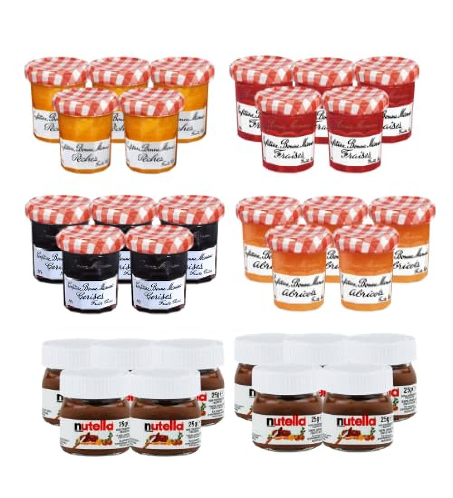 BONNE MAMAN - NUTELLINO | Assortment of 20 BONNE MAMAN jams 30 gr (strawberry cherry apricot peach) and 10 tart pastry - Buy Online on GoSupps.com