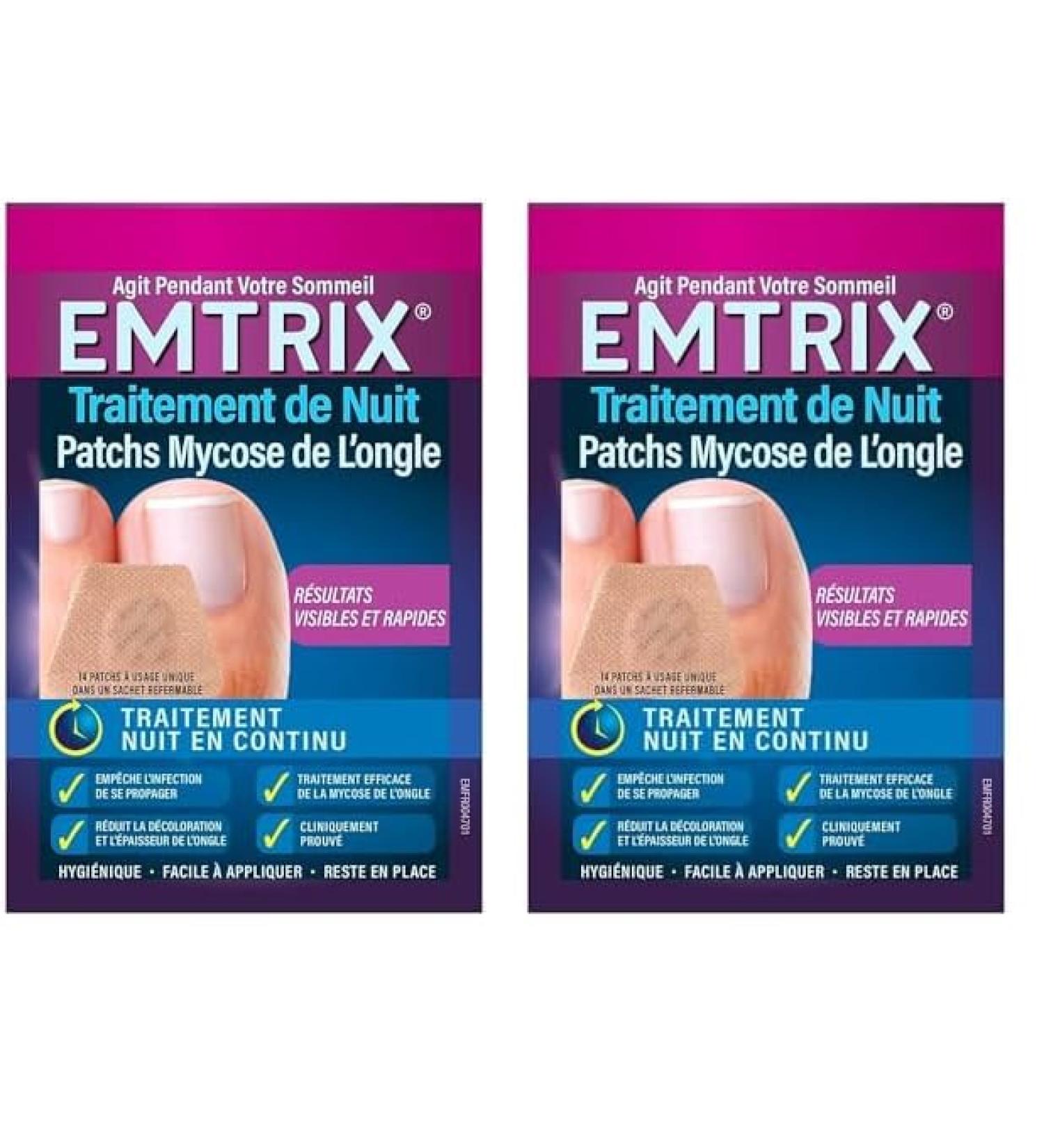 EMTRIX - Patch Nuit Traitement Mycose Ongle Pied - Formule Brevet e - Cliniquement Prouv - R duit La D coloration Normalise L' paisseur - Agit Pendant Votre Sommeil - 14 Patchs (Lot de 2) 14 unit (Lot de 2)