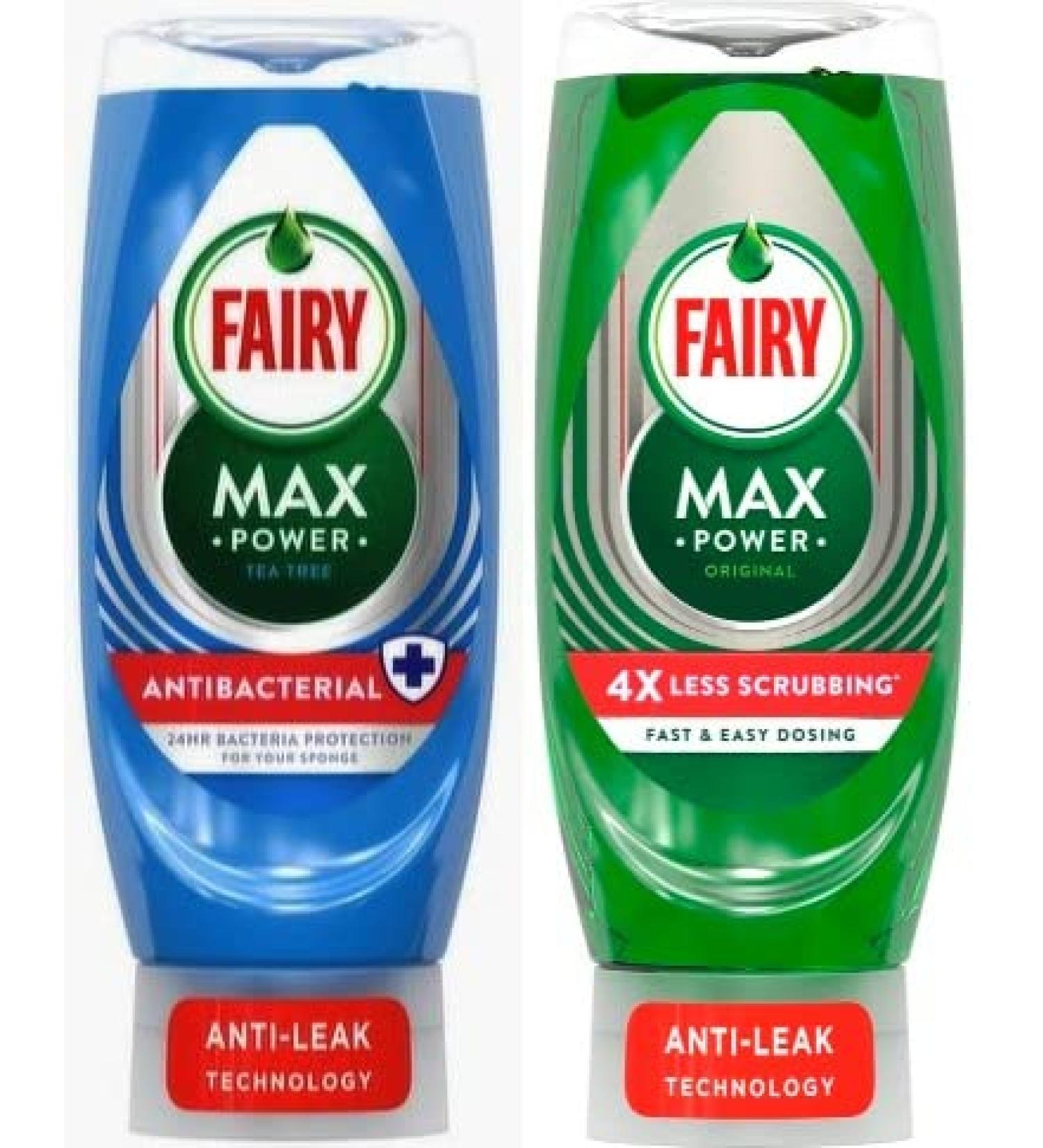 Fairy Max Power Antibacterial Washing Up Liquid 640 ml Tea Tree Extract + Fairy Max Power Original Washing Up Liquid 640 ml - Buy Online on GoSupps.com