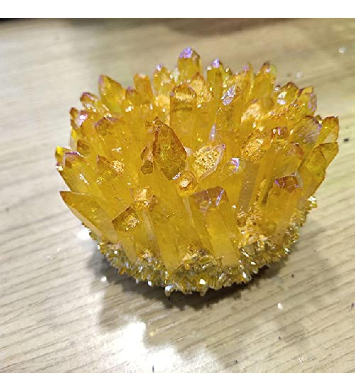 Home Decor 1pcs 300-400g Yellow Electroplated Natural Crystal Cluster Specimen Raw Rock Quartz Flowers Aura Stones Gift Modern House Decor Soothing Crystal Household qiangang - Buy Online on GoSupps.com