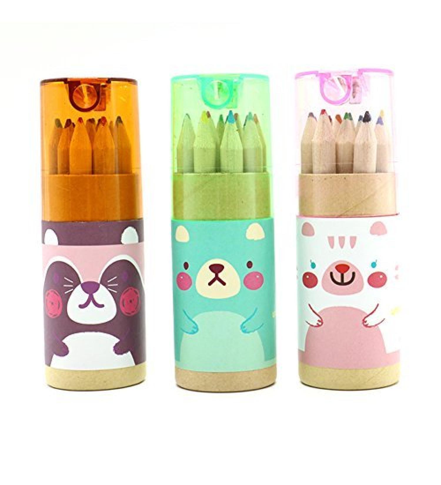 Pomeat 3 Pack Cute Cartoon Bear Mini Colored Pencils - 12 Count in Portable Tube - Buy Online on GoSupps.com