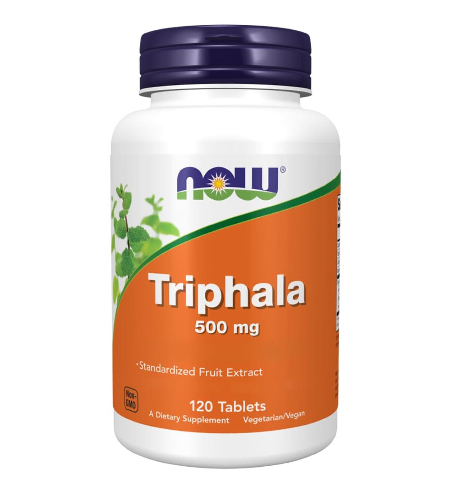 Now Foods Triphala 500mg with Magnesium and Calcium 120 Vegan Tablets - Lab Tested | Soy Free | Vegetarian | Gluten Free | Non-GMO - Buy Online on GoSupps.com