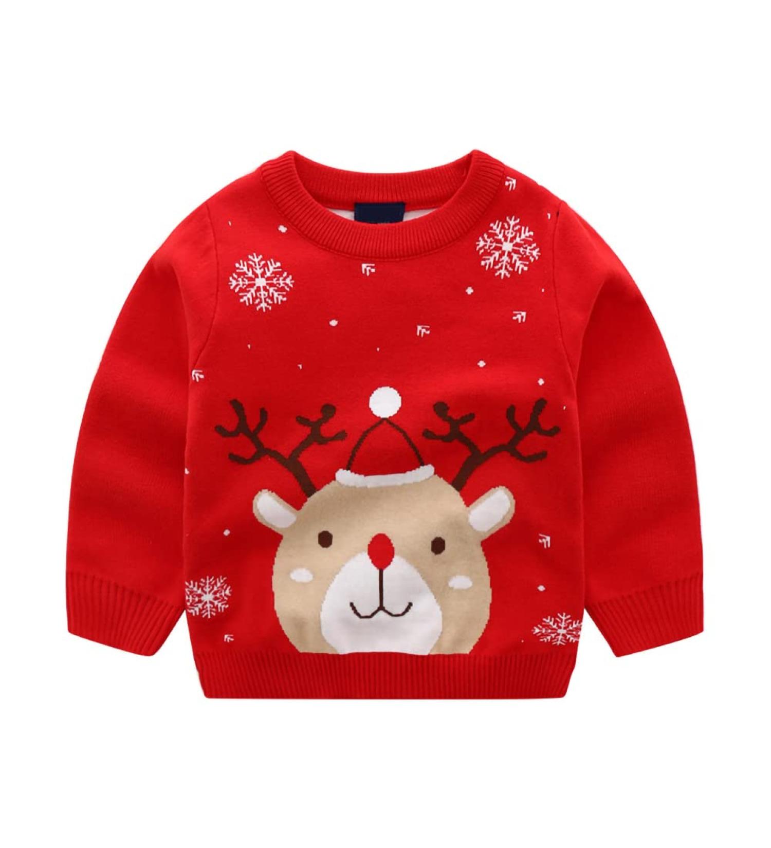 ESHOO Baby Boys Girls Christmas Deer Print Knitwear Pullover Sweater Boys Girls Xmas Jumper 6-7 Years Kids-red