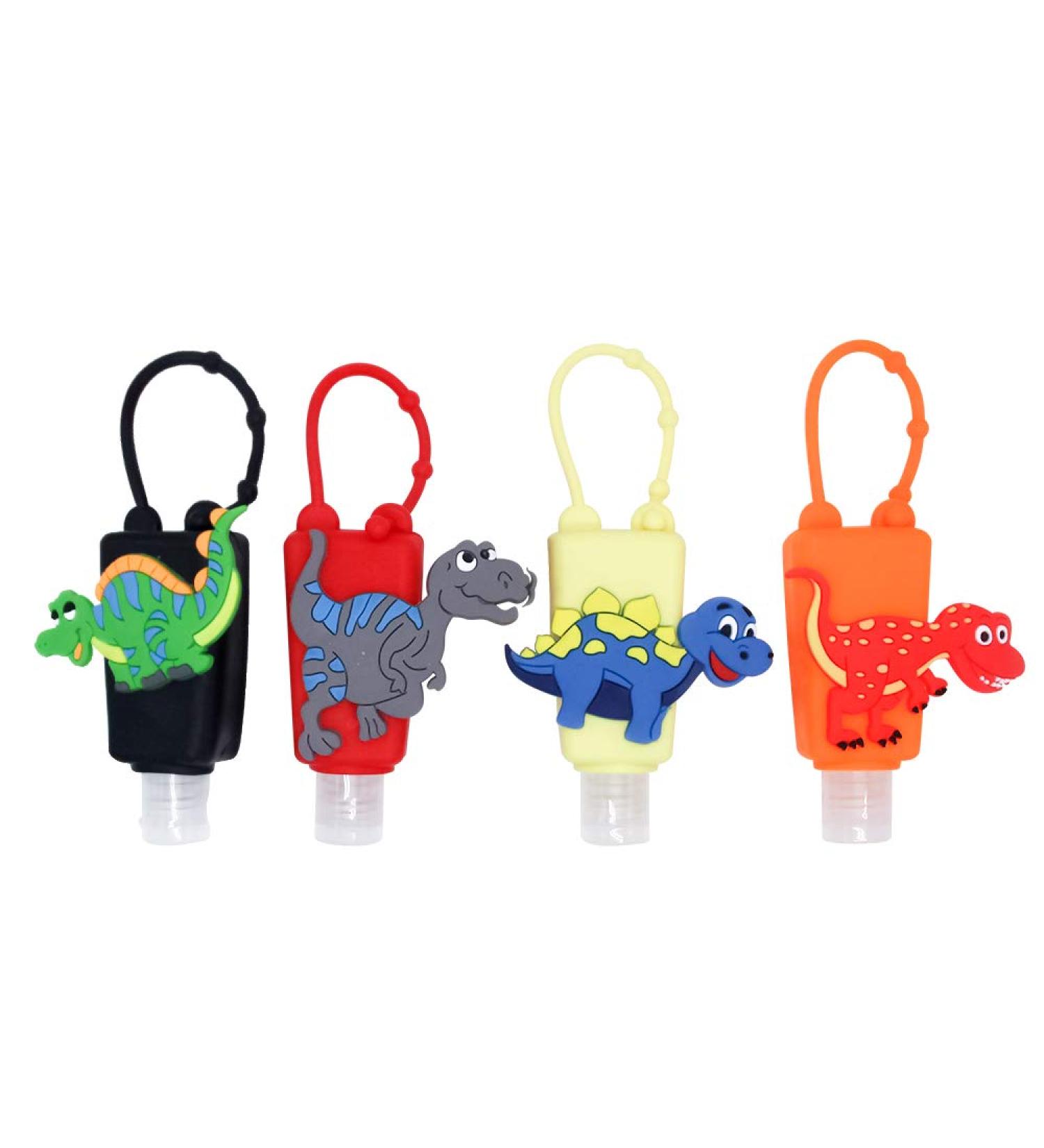 4Pcs Cute Dinosaur Kids Hand Sanitizer Holder with Leak Proof Silicone Case - Refillable Travel Bottles for Liquid Soap & Lotion - Buy Online on GoSupps.com