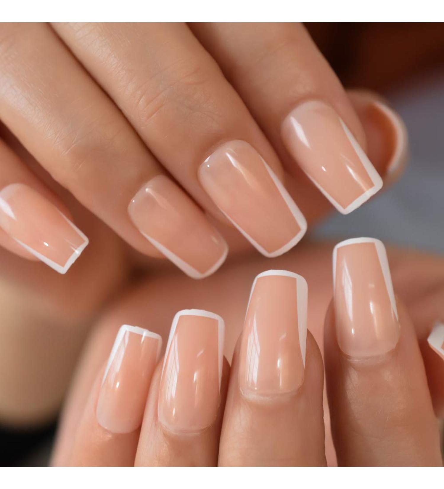 Glossy White French Press Square False Nails - 24pcs Medium Long - UV Gel - Free Adhesive Tapes | Coolnail L5788 - Buy Online on GoSupps.com