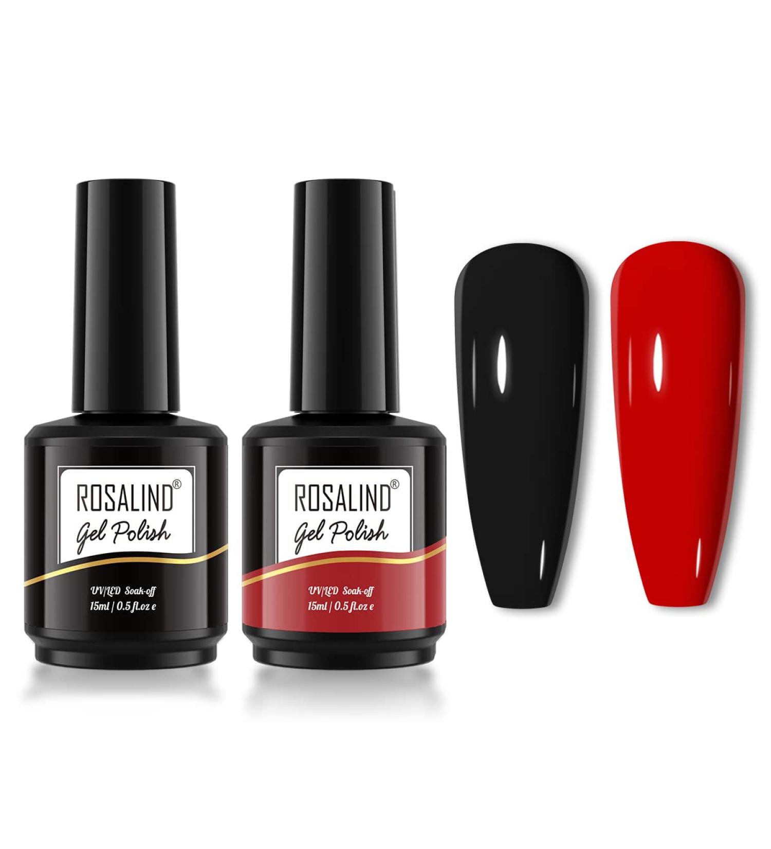 ROSALIND Black Red Gel Nail Polish Set | 15ML Soak Off Spring Summer Colors | 2PCS Black and Red Solid Colors for Women - Buy Online on GoSupps.com