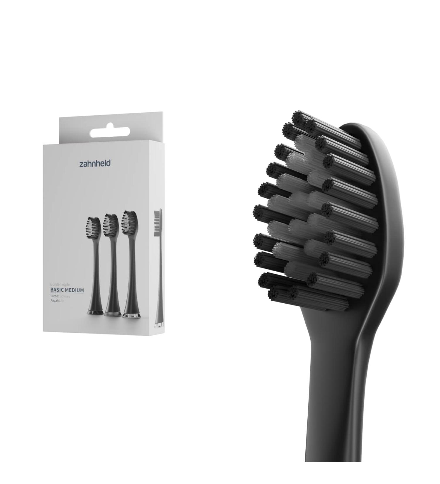 Zahnheld Replacement Brush Heads - Medium-Hard Alternating for Gero Schallzahnbrush | Effective Cleaning | Eco-Friendly Packaging | 3-Pack Black - Buy Online on GoSupps.com