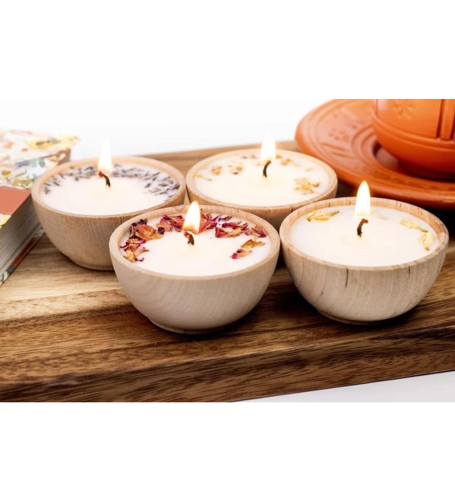 Set of Four Aromatherapy Soy Candles | All-Natural Essential Oil Infused Tea Candles with Dried Flowers | Toxin-Free White | International Shipping Available - Buy Online on GoSupps.com