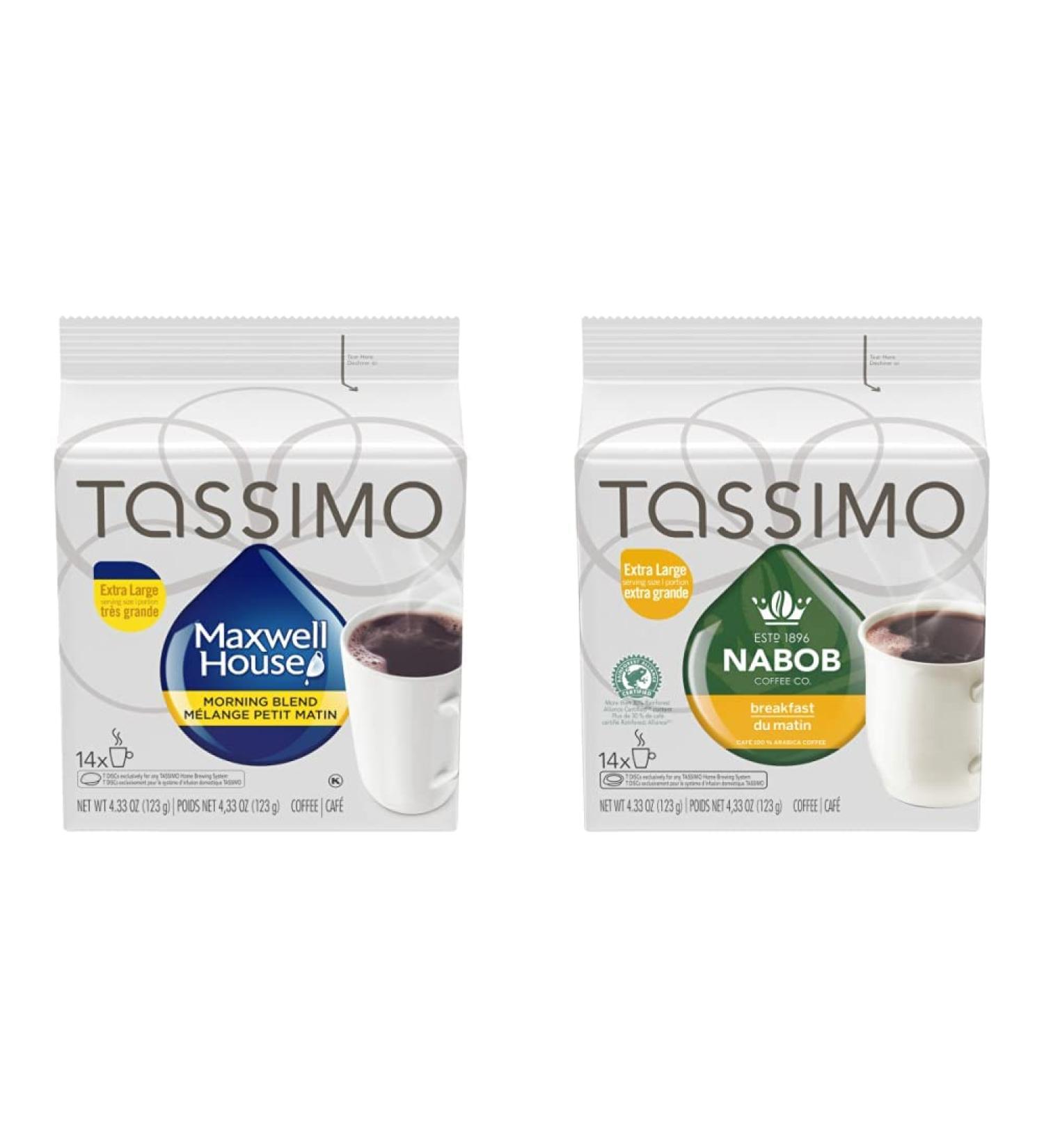 Tassimo Maxwell House Morning Blend Coffee Single Serve T-Discs 14 T-Discs & Nabob Breakfast Blend Coffee Single Serve T-Discs 14 T-Discs - Buy Online on GoSupps.com