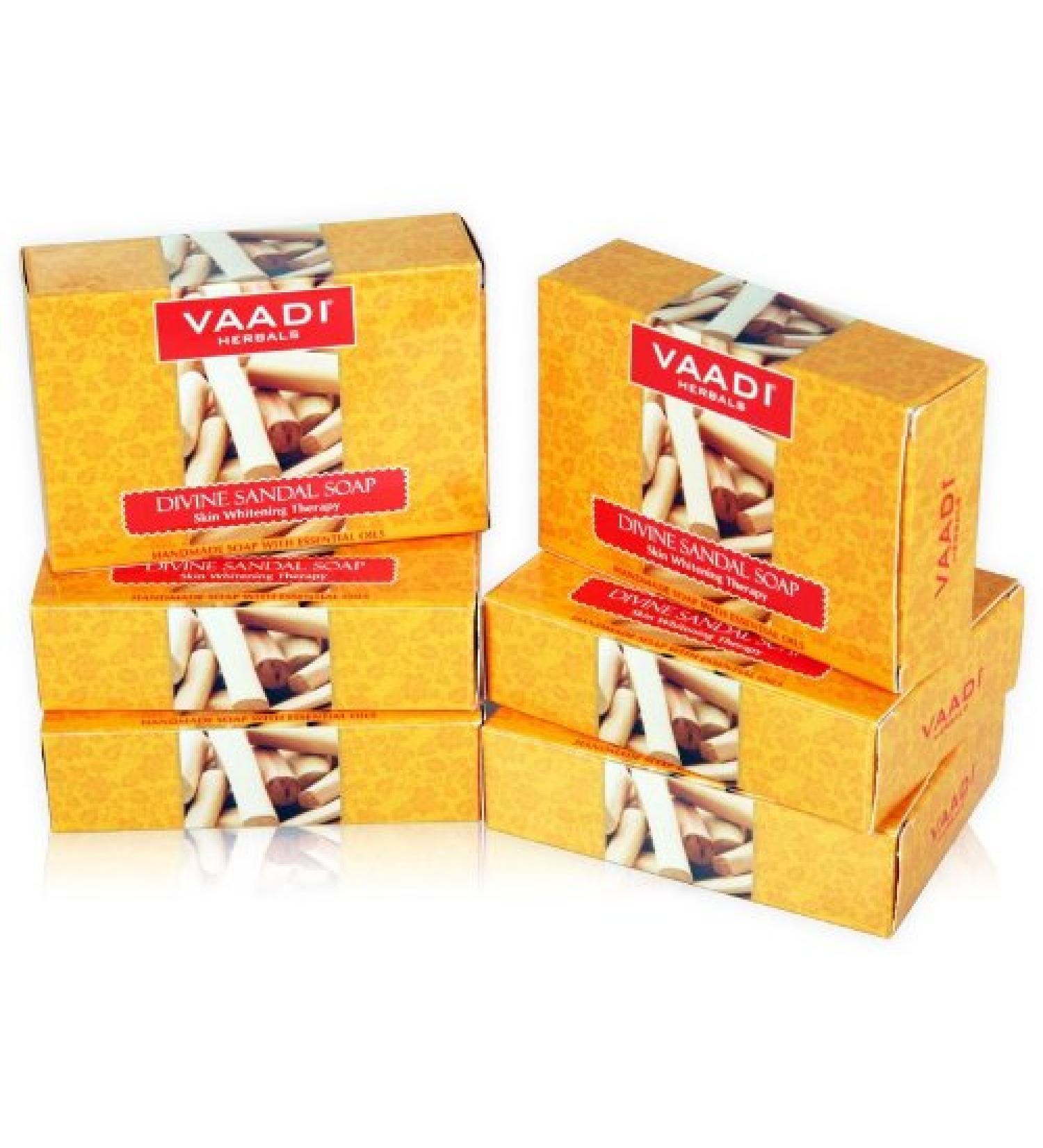 Vaadi Herbals Sandalwood Oil Bar Soap - Handmade Herbal Soap with 100% Pure Essential Oils - ALL Natural - Each 2.65 Ounces - Pack of 6 (16 Ounces)