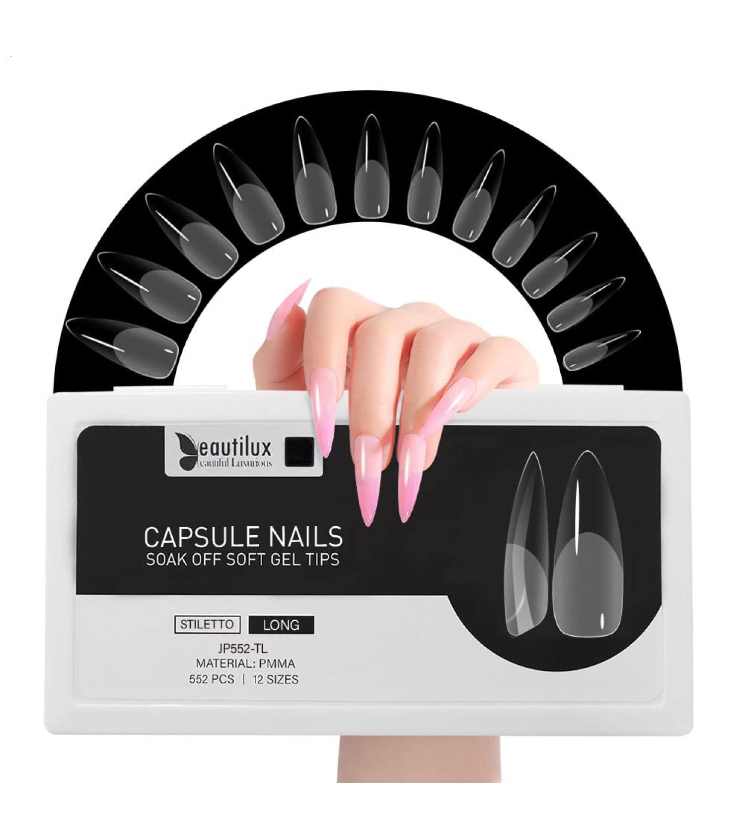 Beautilux Nail Tips - 552pcs Long Stiletto Gelail Transparent 12 Sizes - Soft Full Cover for Home Manicure & Nail Studios - Buy Online on GoSupps.com