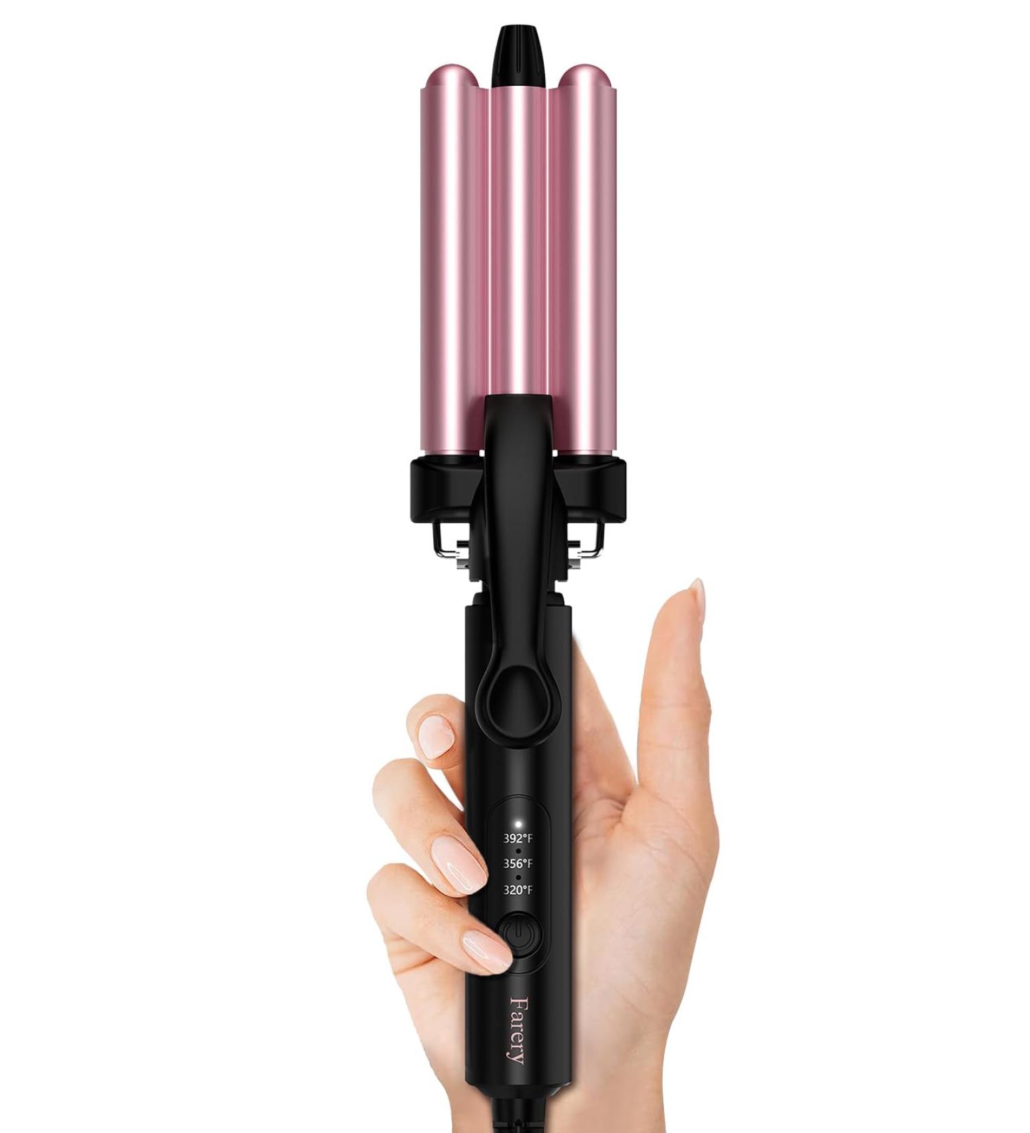 Buy Mini Hair Crimper & Waver - 3 Temperature Adjustable 3 Barrel Curling Iron for Beach Waves - Travel Size Dual Voltage Digital Temp - Rose Pink - Buy Online on GoSupps.com