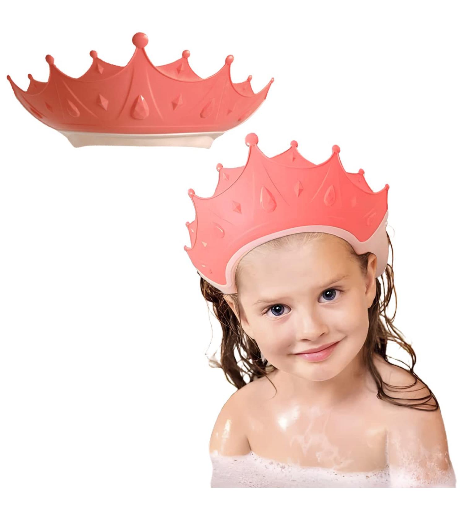 Baby Shower Cap Shield for Kids | Visor Hat for Eye & Ear Protection | Hair Washing Guard | Cute Crown Shape | Pink | Ages 0-9 - Buy Online on GoSupps.com