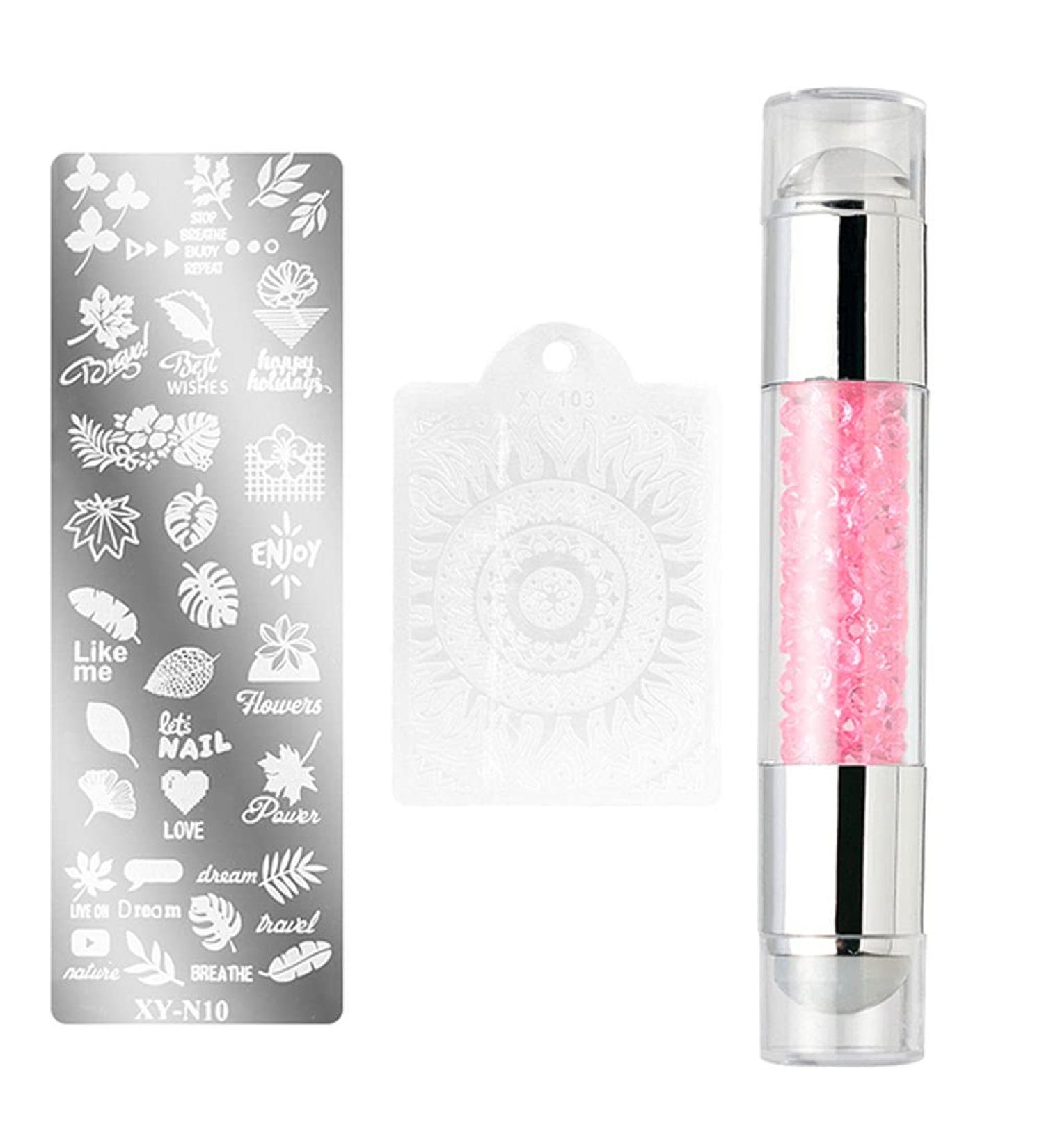 Nail Art Stamping Tool Kit Nail Stamping Plates Nail Art Stamper included Double Head Polish Print Template Silicone Stampers For Beauty Nail Art DIY- Nails Seal Mold Nail Stamp Plate Pink 03 pink - Buy Online on GoSupps.com