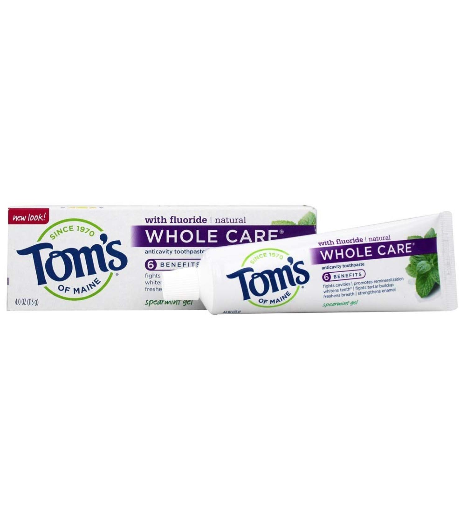 TOMS OF MAINE Spearmint Whole Care Gel Toothpaste 4 OZ - Natural Fluoride Toothpaste for Fresh Breath & Oral Care - Shop Internationally - Buy Online on GoSupps.com
