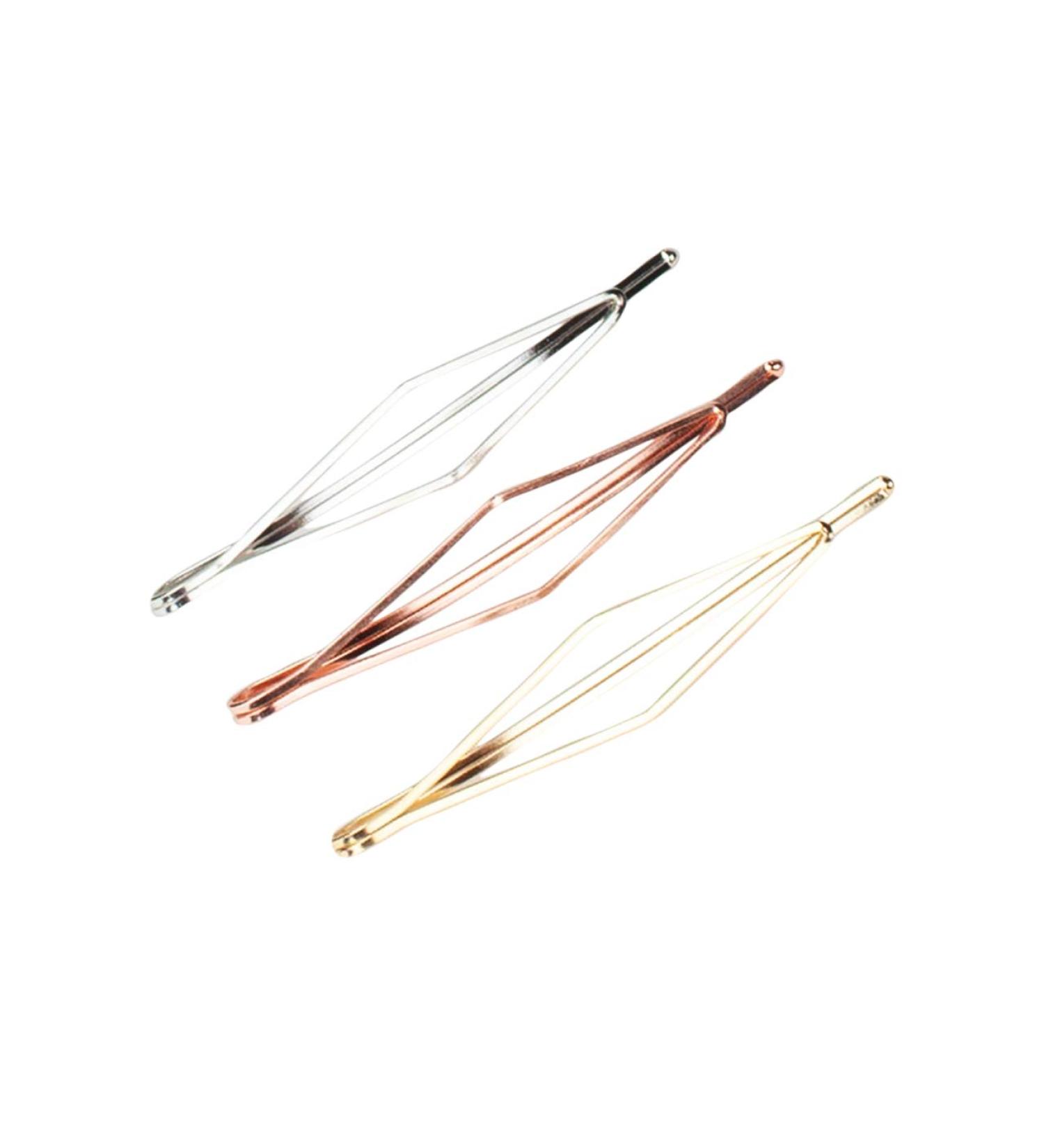 Kitsch Fashion Metal Hair Bobby Pins - 3pcs Elongated Diamond Bobby | Long Hair Pins for Women | Holiday Gift | Gold, Rose Gold, Silver - 2.5 Inches - Buy Online on GoSupps.com