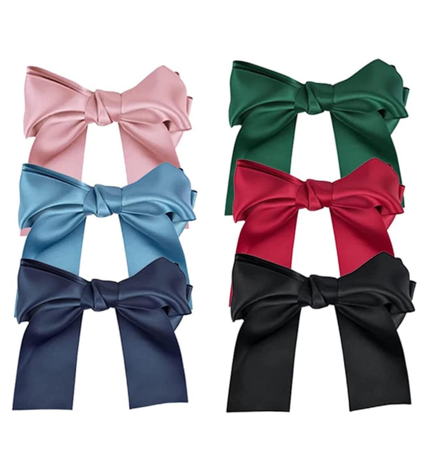 6PCS Big Bow Satin Hair Clips Ribbon French Hair Barrettes Bowknot Clip Hair Bow Clips Bow Hairpins Hair Accessories with Tails(Color Random) - Buy Online on GoSupps.com