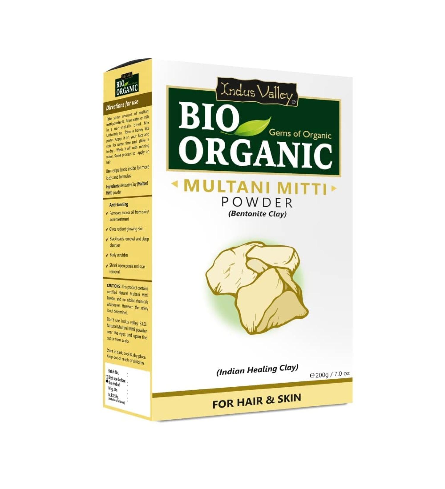 Buy Indus Valley Natural Organic Multani Mitti Powder | Pure Herbal Face Pack for Glowing Skin - International Shipping Available - Buy Online on GoSupps.com