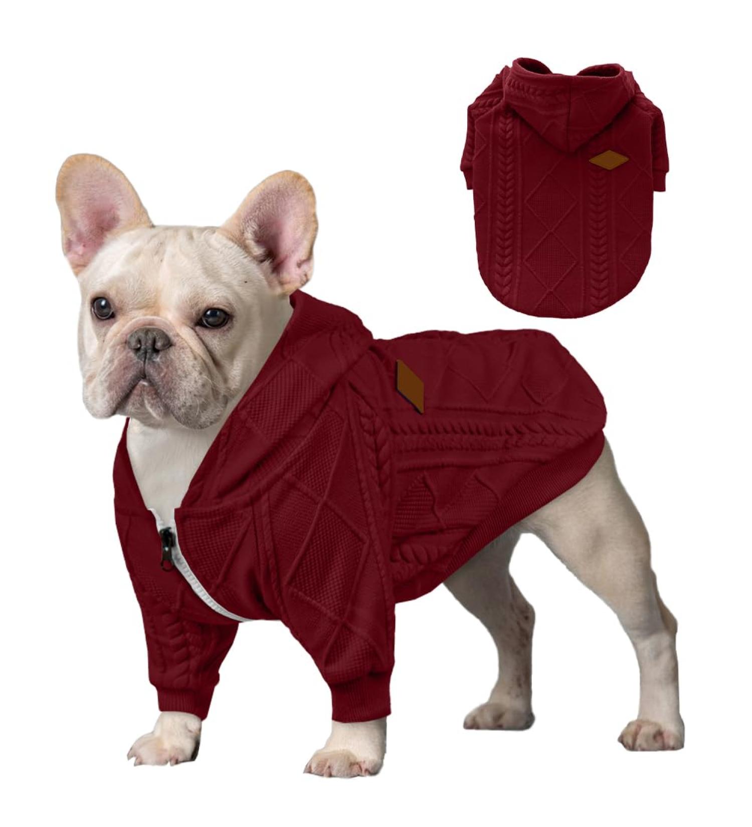 Meioro XXL Red Zipper Hood Dog Sweater - Cute Warm Pet Clothing for Winter | Ideal for French Bulldogs & Cats - Buy Online on GoSupps.com