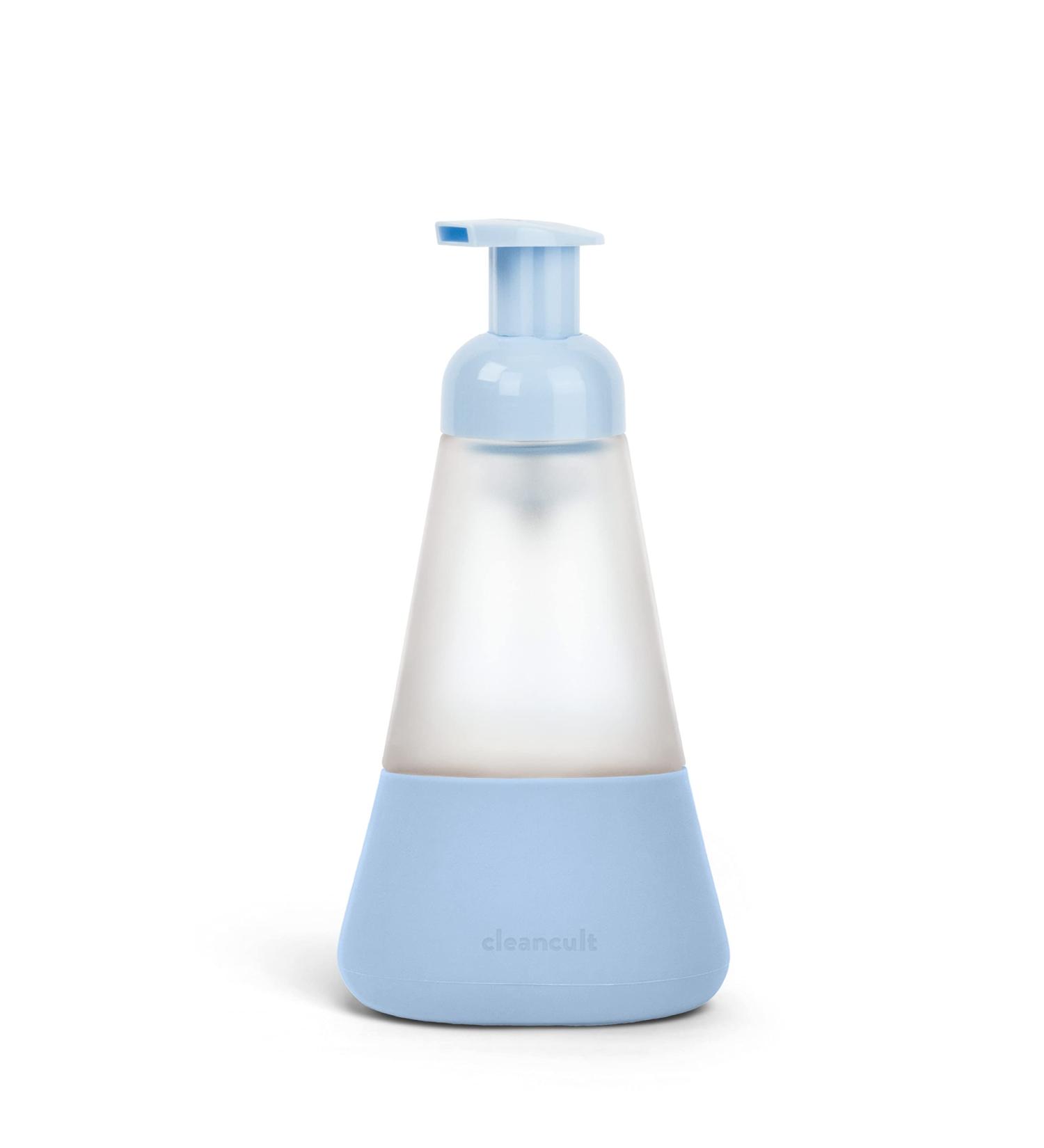 Periwinkle Cleancult Foaming Hand Soap & Hand Sanitizer Dispenser - Refillable 12oz Glass Container with Non-Slip Grip and Matte Frosted Finish - Buy Online on GoSupps.com