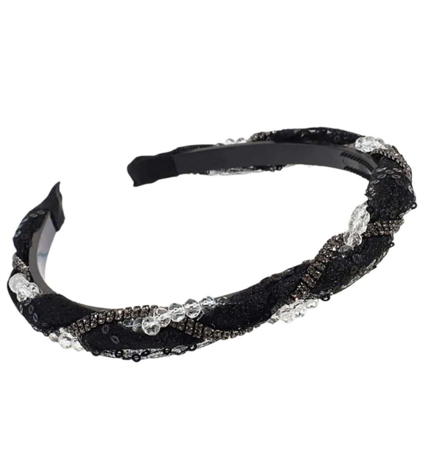 hgnxa Sequined Lace Hair Hoop for Women Korean Style Rhinestones Headband Nonslip Sweet Hairband Casual Wear Mesh Headwear Black - Buy Online on GoSupps.com