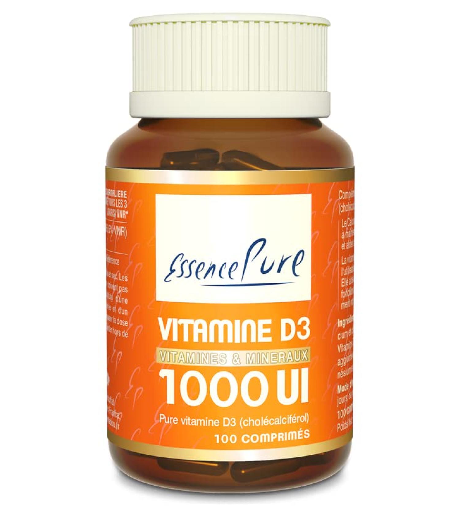 Vitamin D3 1000 IU Pure Essence | Vitamin D in Active Form Cholecalciferol - Support in the maintenance of bones muscles and immune system - 100 Tablets | Api-Nature