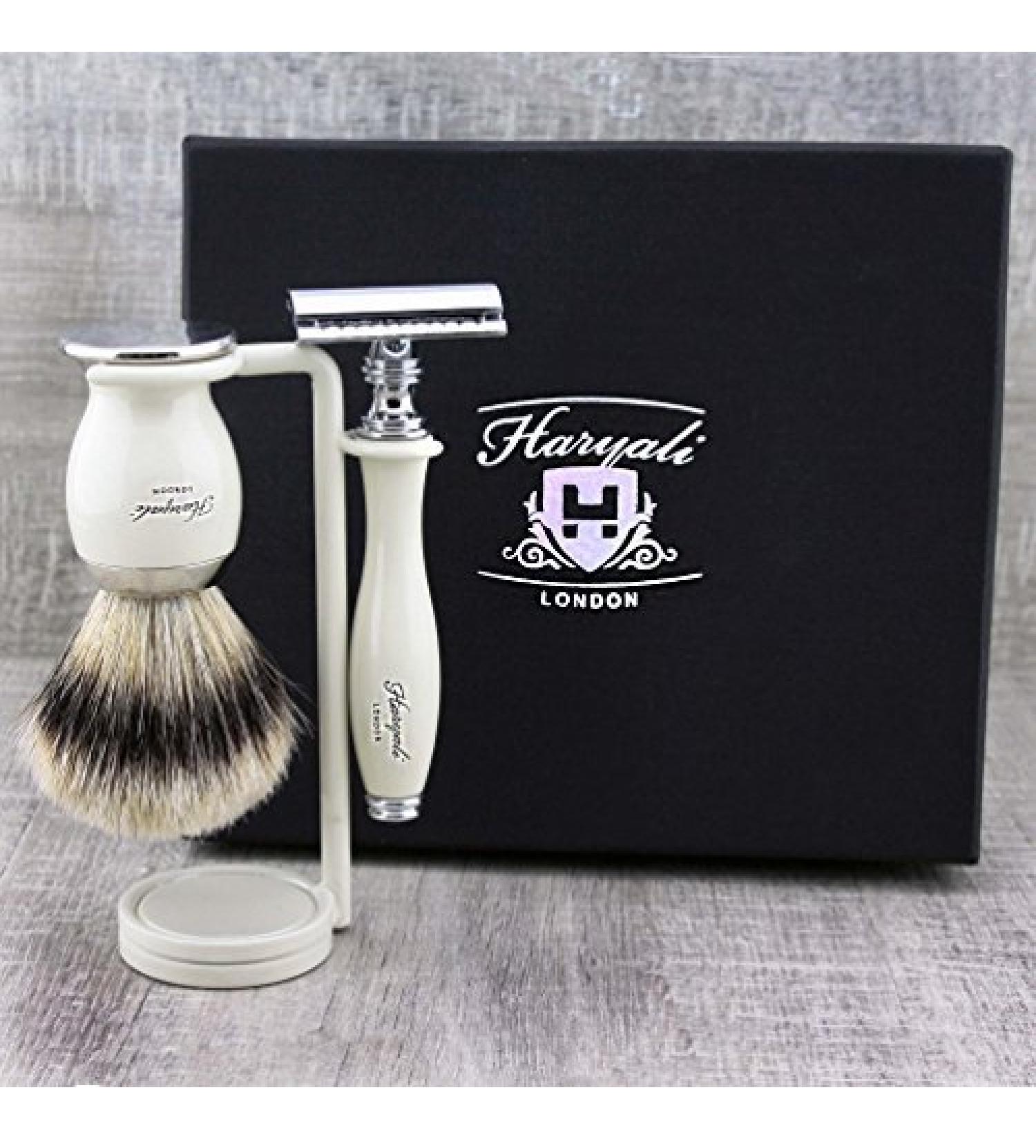 Luxury Men's Shaving Set | Top Grade Silver Tip Brush & DE Safety Razor Stand | Premium Grooming Essentials for Men - Buy Online on GoSupps.com