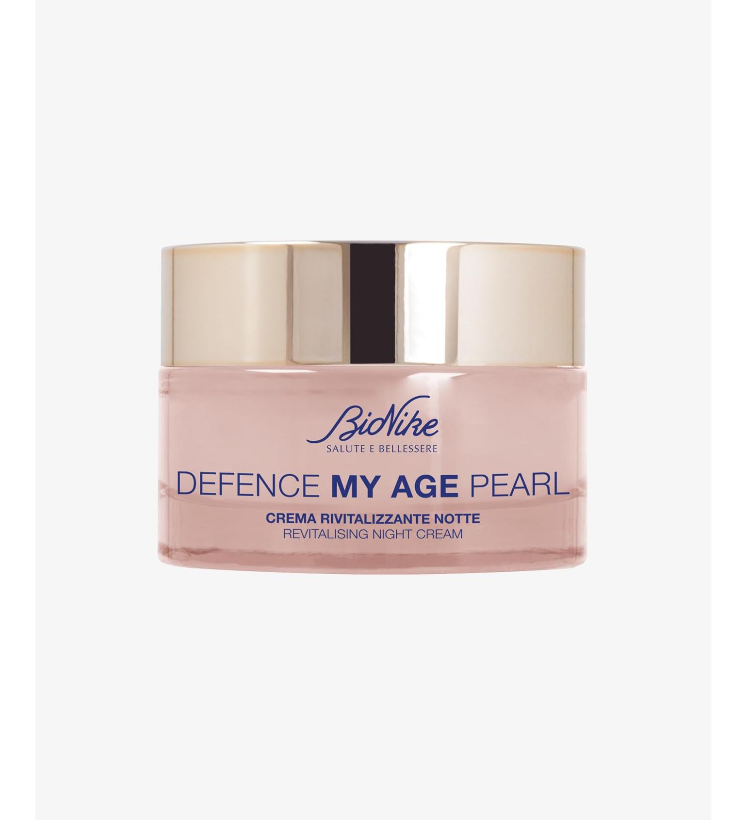 Bionike Defence My Age Pearl Anti-Aging Night Face Cream with Hyaluronic Acid: Contrasts First Wrinkles and Signs of Aging Brightens and Hydrates the Skin Smoothes and Revitalizes the Face 50 ml - Buy Online on GoSupps.com