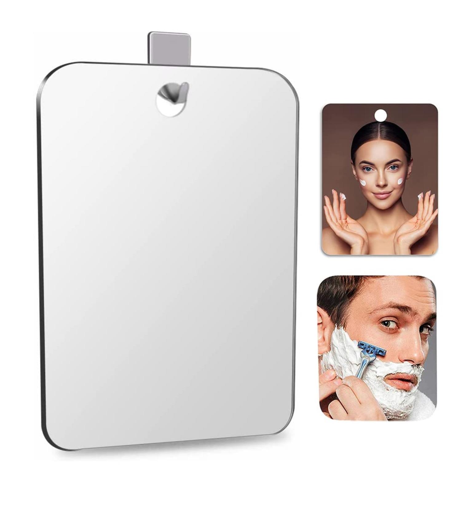 Fogless Shower Mirror 5.25'' X 7'' | Anti-Fog Portable Makeup Shave Mirror | Unbreakable Frameless Design - Ideal for Travel and Camping | Includes 1 Adhesive Hook - Buy Online on GoSupps.com