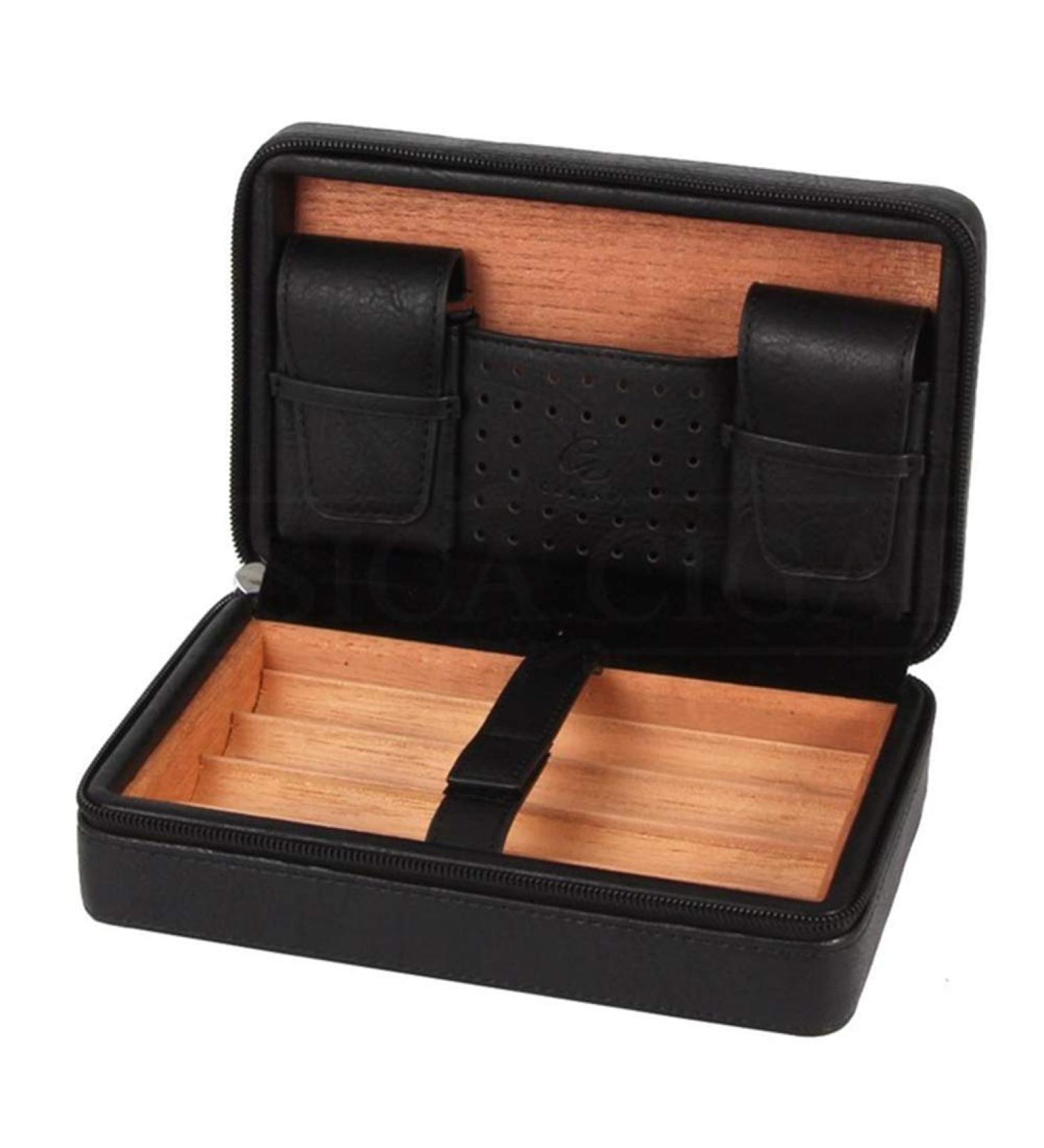 Cigar Boxs Humidors Cigar Box Ceportable Travel Humidor Cigar Case with Humidifier Holds 4 Cigars Zipper Closure Gift Box Comes with Pouch Black a - Buy Online on GoSupps.com