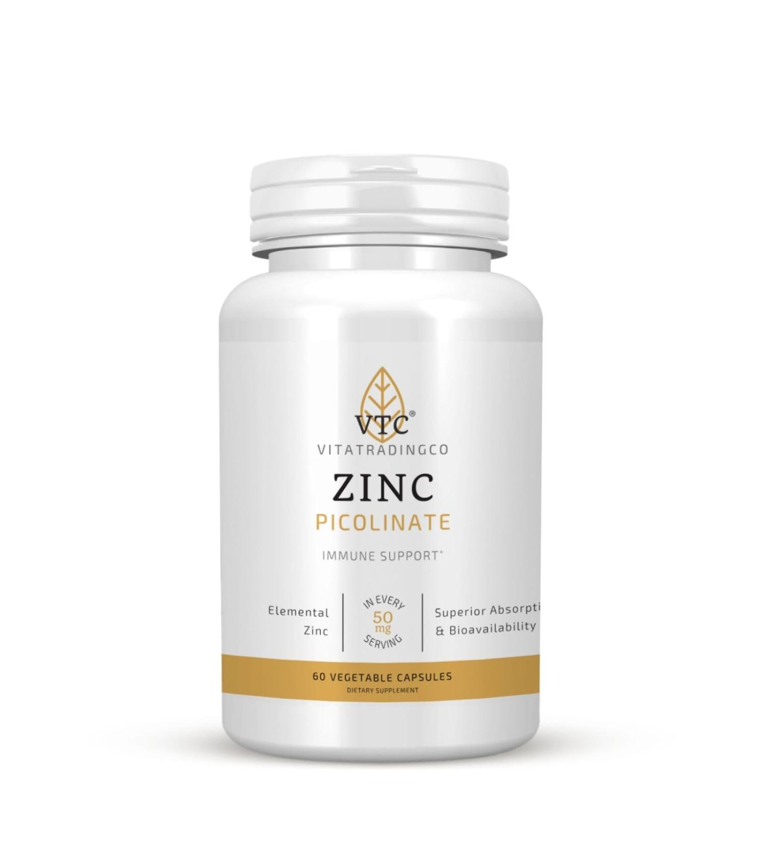 VTC VitaTradingCo. Zinc Picolinate | 50mg Elemental Zinc | Highly Absorbable | Immune & Antioxidant Support | for Skin Health & Cellular Function | 60 Veggie Capsules - Buy Online on GoSupps.com