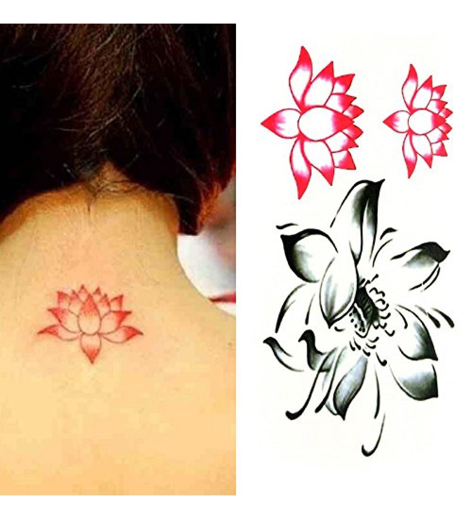 Oottati Small Cute Lotus Flower Temporary Tattoo Set - Pack of 2 - Buy Online on GoSupps.com