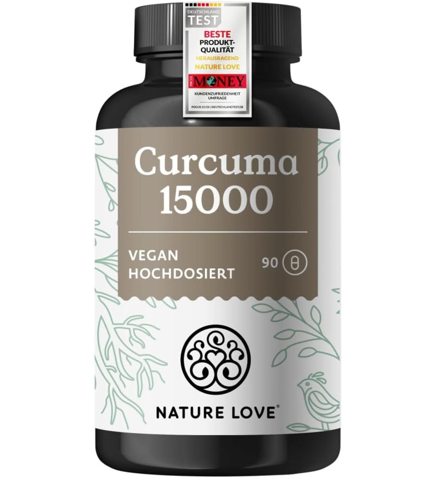 Nature Love Curcuma Extract 15000 - 90 Vegan Capsules | 95% Curcuminoids | Turmeric & Piperine | Laboratory Tested in Germany - Buy Online on GoSupps.com