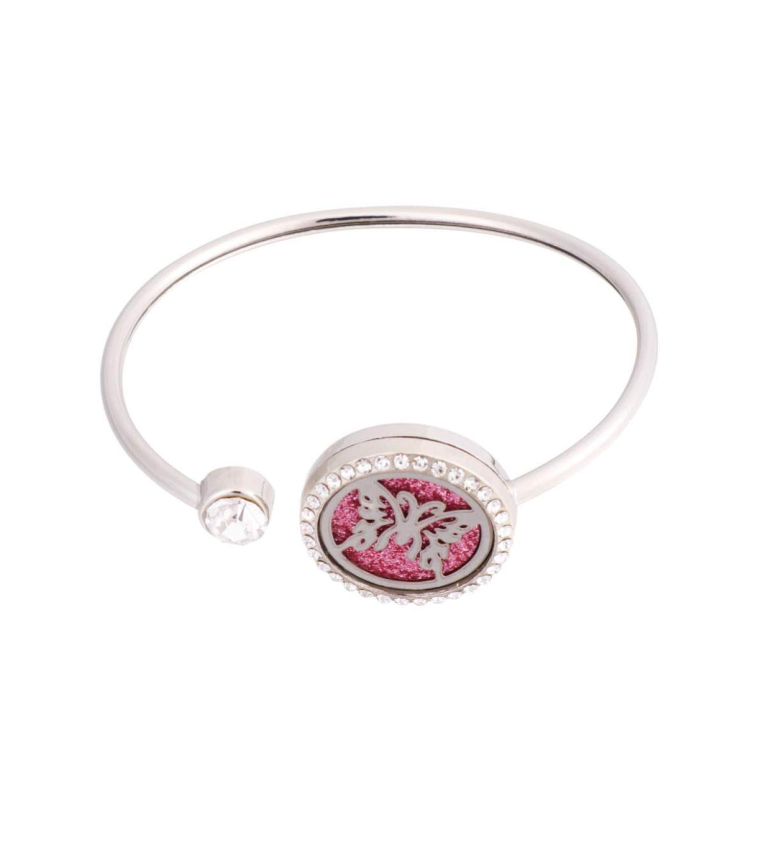 Healifty Crystal Aromatherapy Bracelet | Essential Oil Diffuser Cuff Bangle | Stainless Steel Butterfly Jewelry for Valentine's Day - Buy Online on GoSupps.com