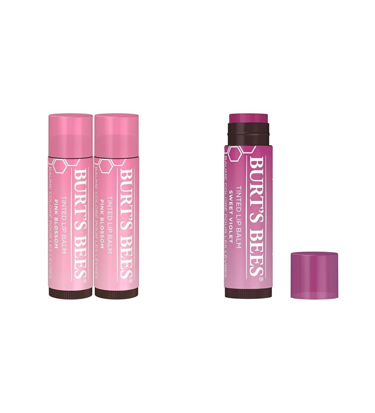 Burt's Bees 2-Pack Tinted Lip Balm Duo with Pink Blossom and Sweet Violet Shades Long Lasting Hydrating Formula - Buy Online on GoSupps.com