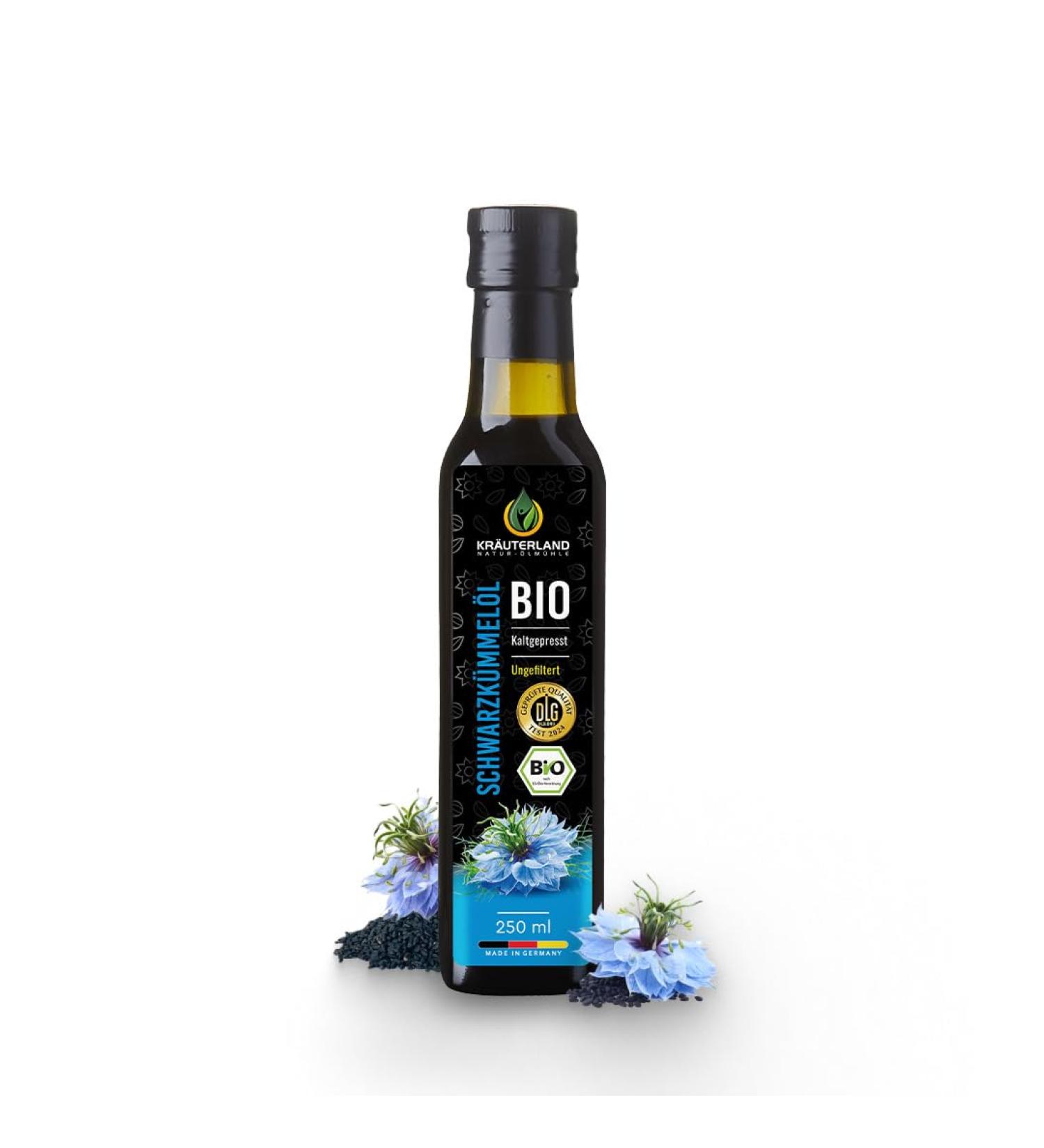 Buy Herballand Organic Black Cumin Oil 250ml - Unfiltered Cold-Pressed Rich in Thymoquinone - Fresh Daily from Our Hessian Oil Mill - Buy Online on GoSupps.com