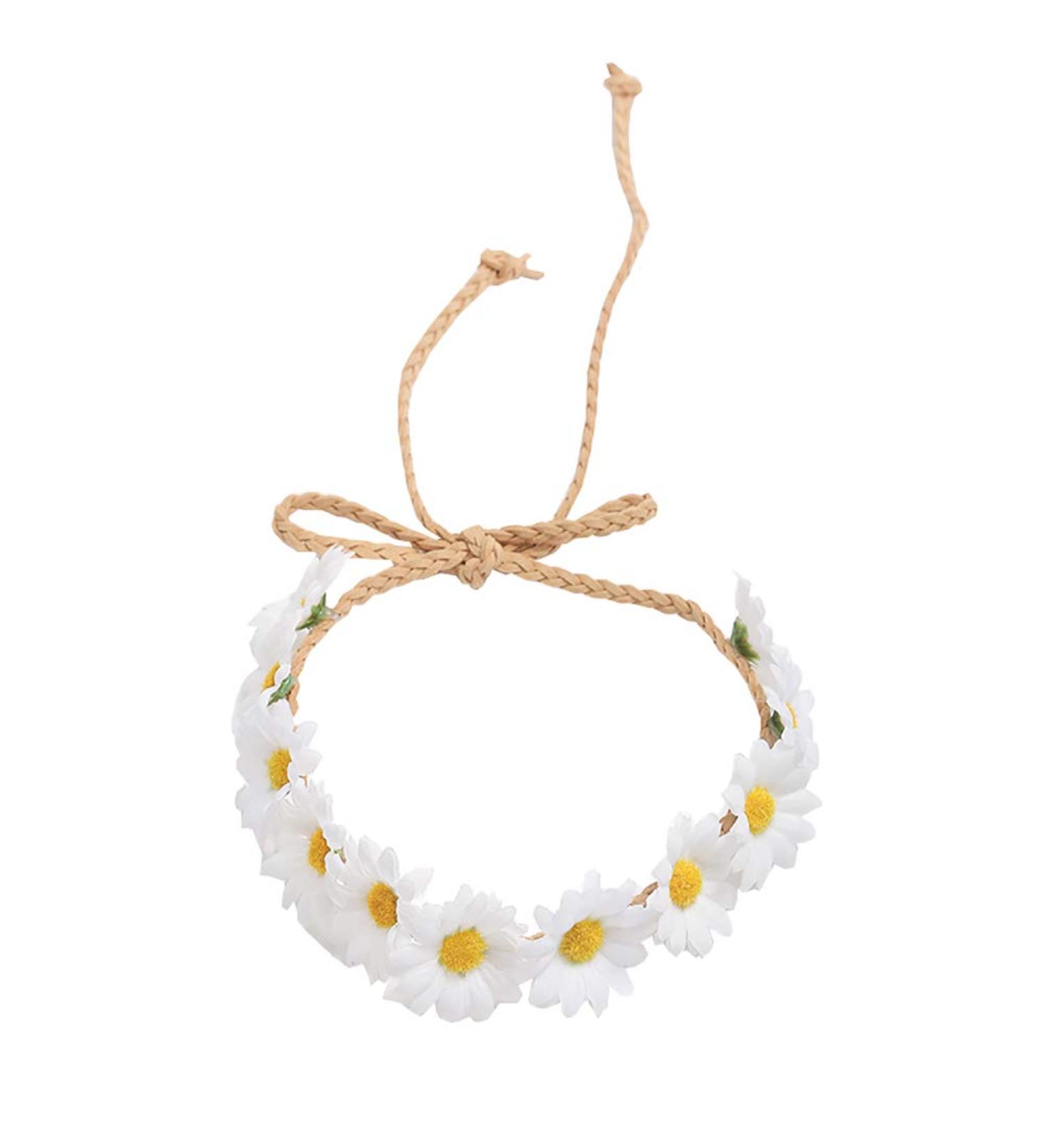Adjustable Daisy Flower Wreath Headband - Bridal Hairpiece | White Floral Hairband for Weddings & Events - Buy Online on GoSupps.com