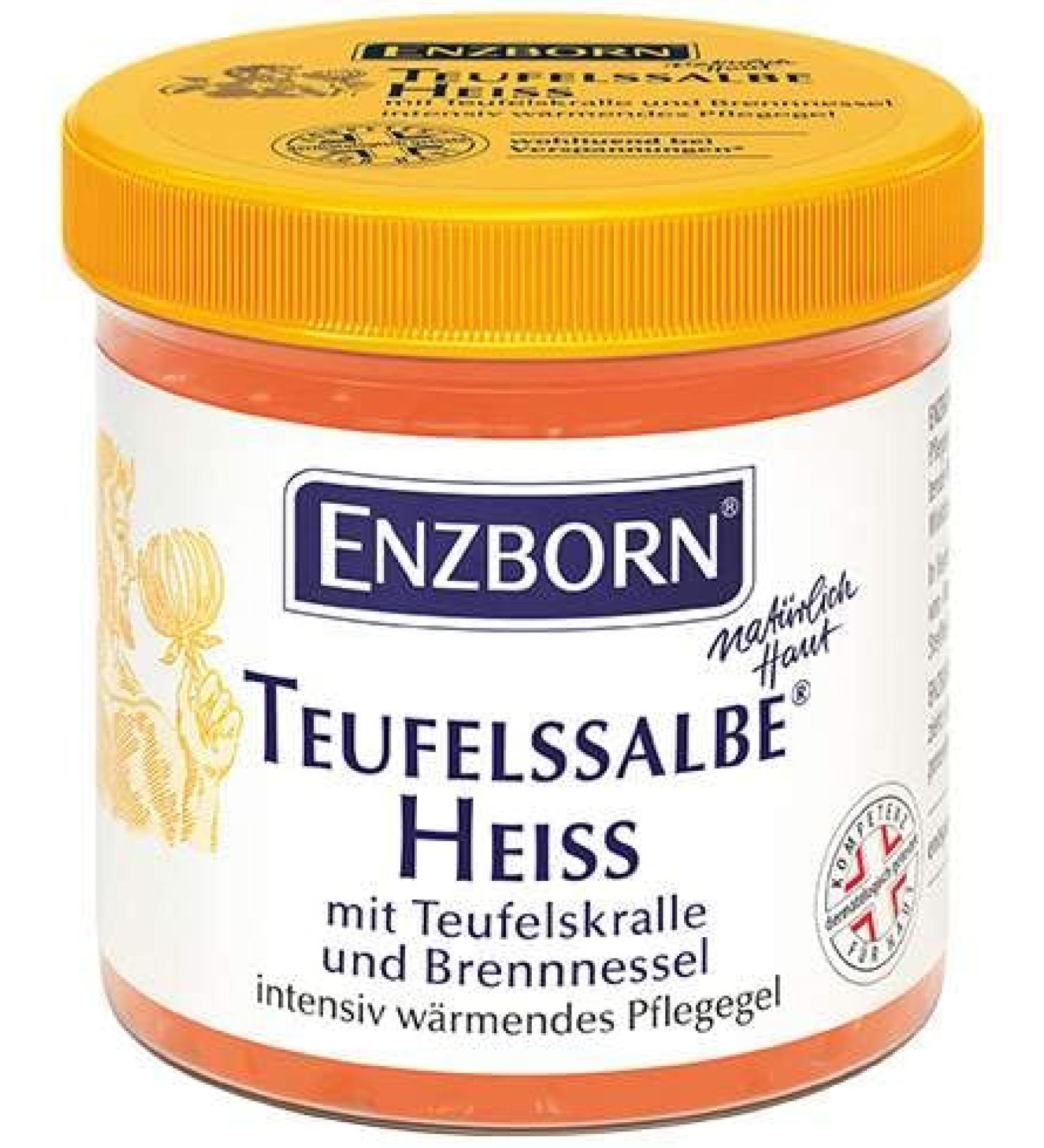 Enzborn Teufelsalbe hot |Long -lasting heat effect |Without residues |With devil claw and nettle |Dermatologically checked |3 x 200 ml