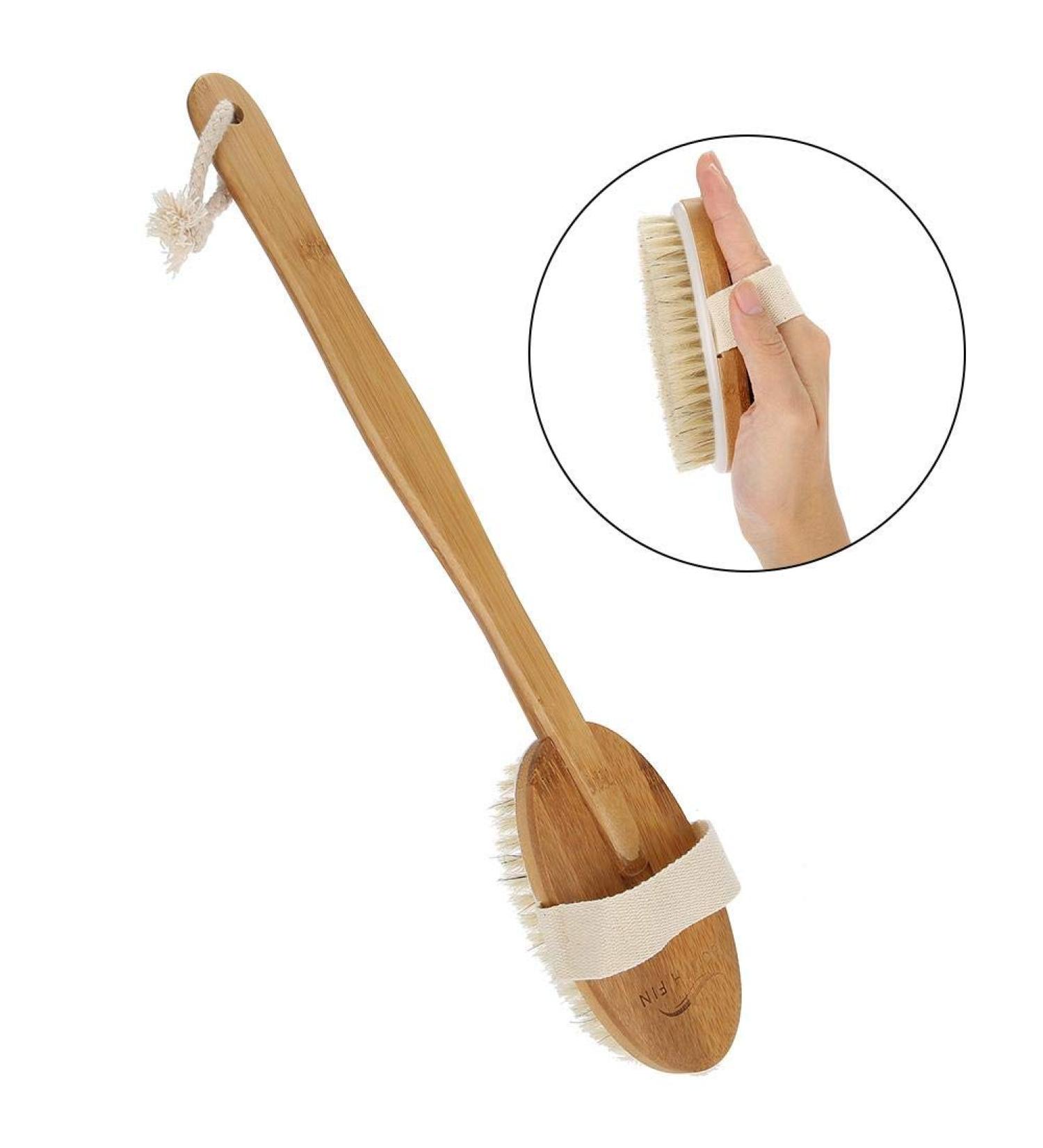 Sonew Long Stem Bathing Brush | Shower Peeling Cellulite Scrub | Removable Bamboo Grip & Soft Bristles for Men & Women - Buy Online on GoSupps.com
