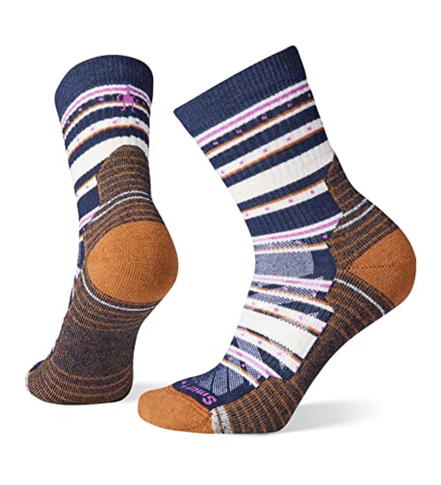 Smartwool womens Hike Light Cushion Stitch Stripe Mid Crew Medium Deep Navy