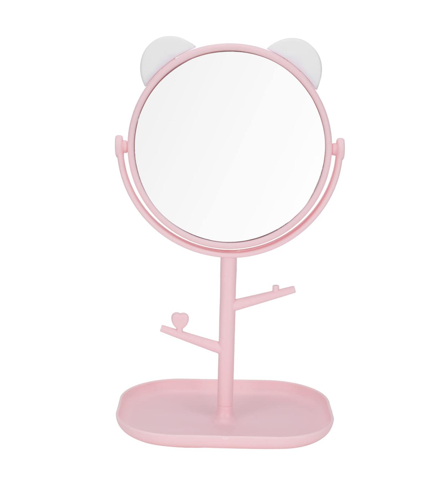 Cat Ear Makeup Mirror with Adjustable Stand - Pink | Vanity Mirror with Jewelry Storage for Home & Salon - Buy Online on GoSupps.com