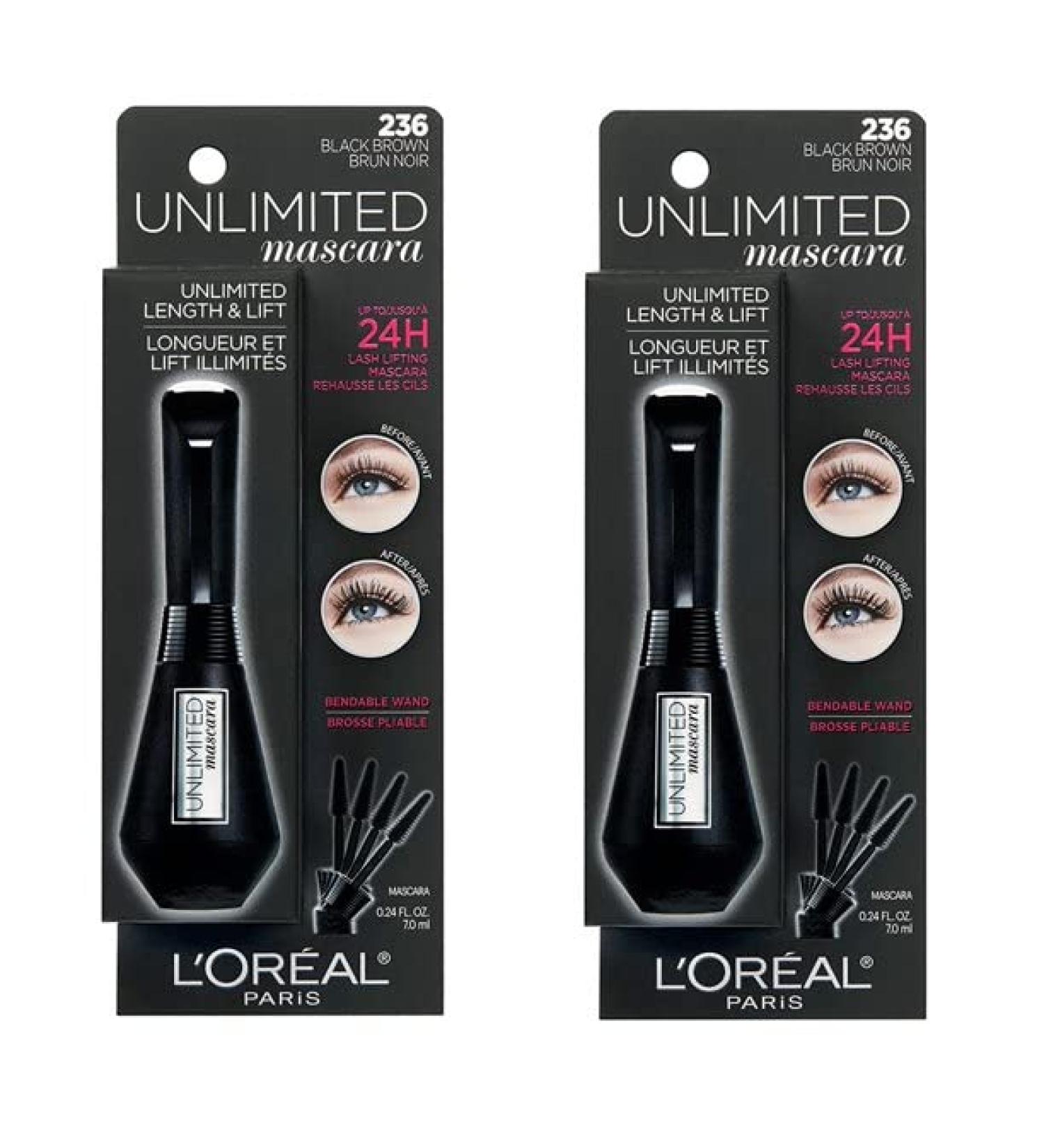 L'Oreal Paris Unlimited Lash Lifting & Lengthening Mascara Black Brown 236 - Pack of 2 - Buy Online on GoSupps.com
