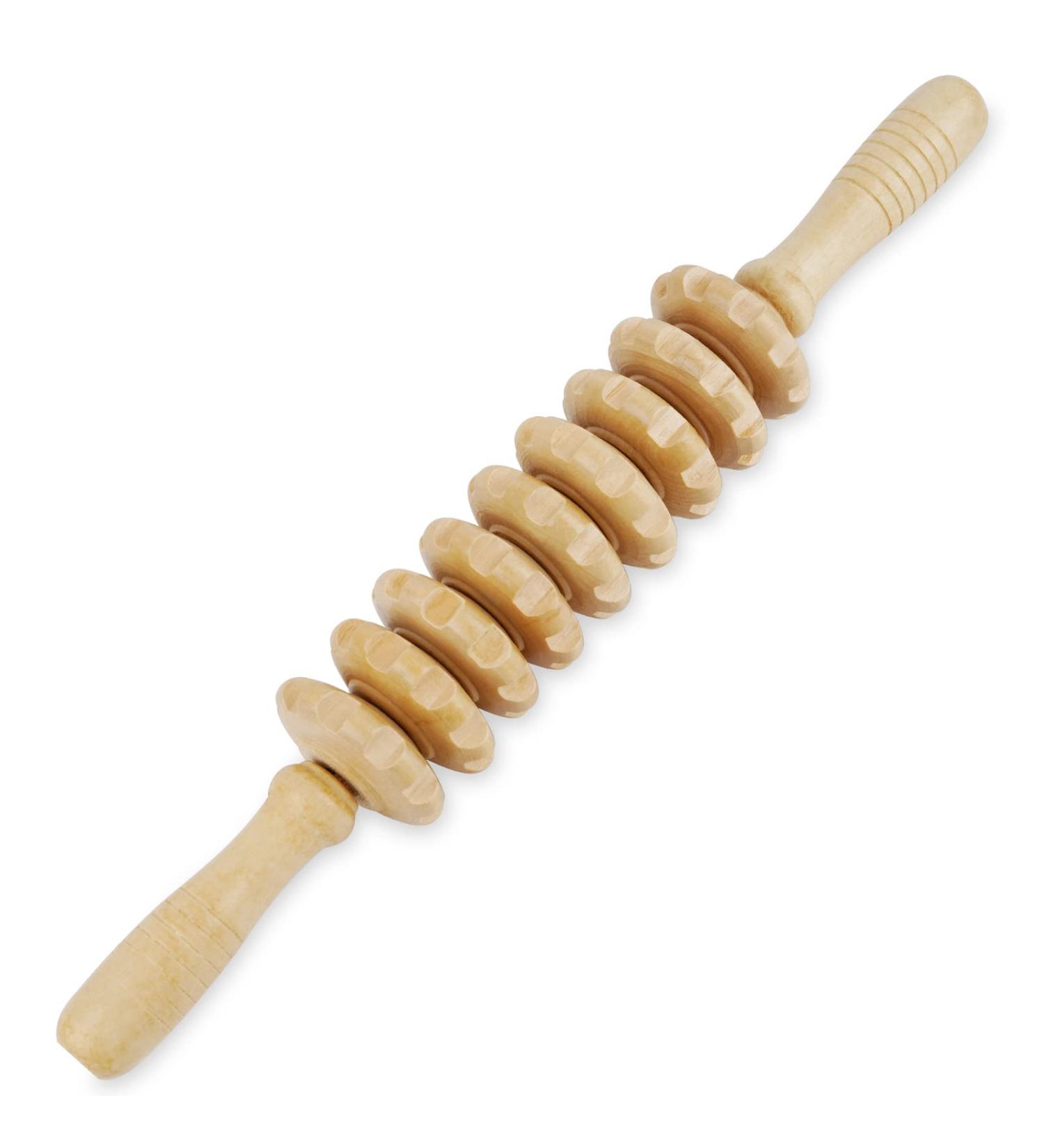 Jitnetiy Wooden Massage Roller Handheld - 9 Ball Cellulite Sore Trigger Points | White - Buy Online on GoSupps.com