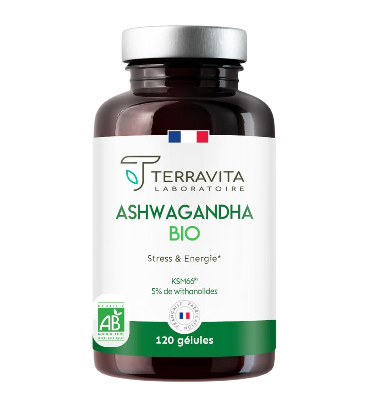 ORGANIC ASHWAGANDHA KSM-66 | Extra Strong Dosage 1200 mg | 5% Withanolides | Sleep Vitality Stress & Memory | No Controversial Excipients | 120 Vegan Capsules | Made in France | Terravita - Buy Online on GoSupps.com