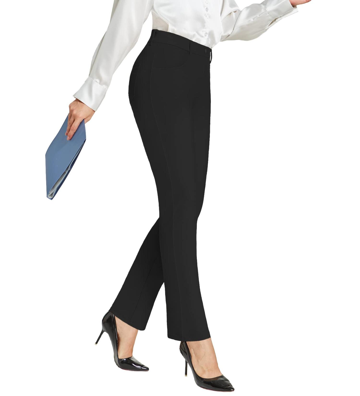 Amoy Women's Straight Leg Dress Pants - Black, Large | Stretch Work Slacks for Office Business Casual & Yoga - Buy Online on GoSupps.com