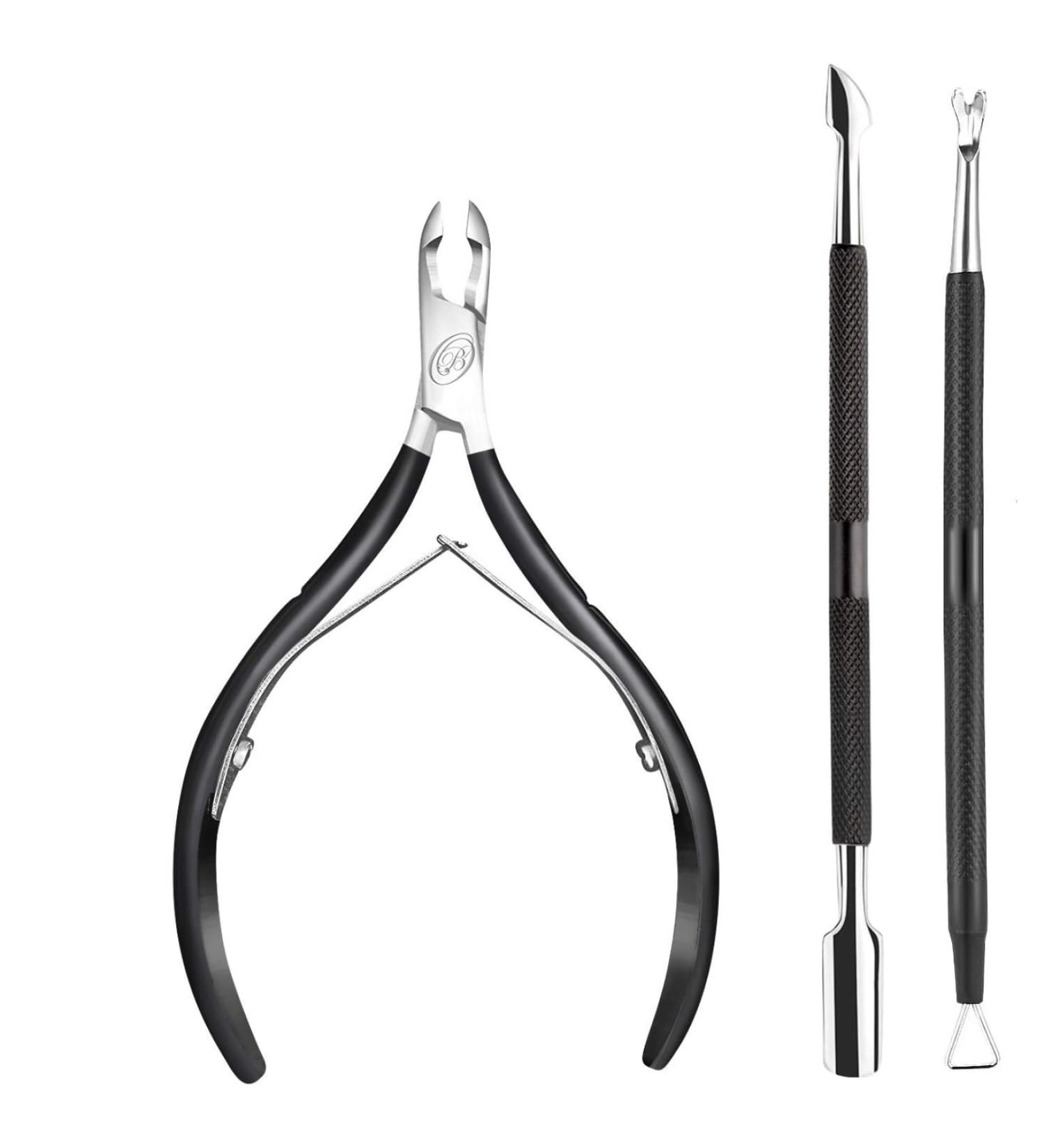 Professional Cuticle Nipper & Pusher - Stainless Steel Cuticle Remover Tool for Manicure & Pedicure (Black) - International Shipping Available - Buy Online on GoSupps.com