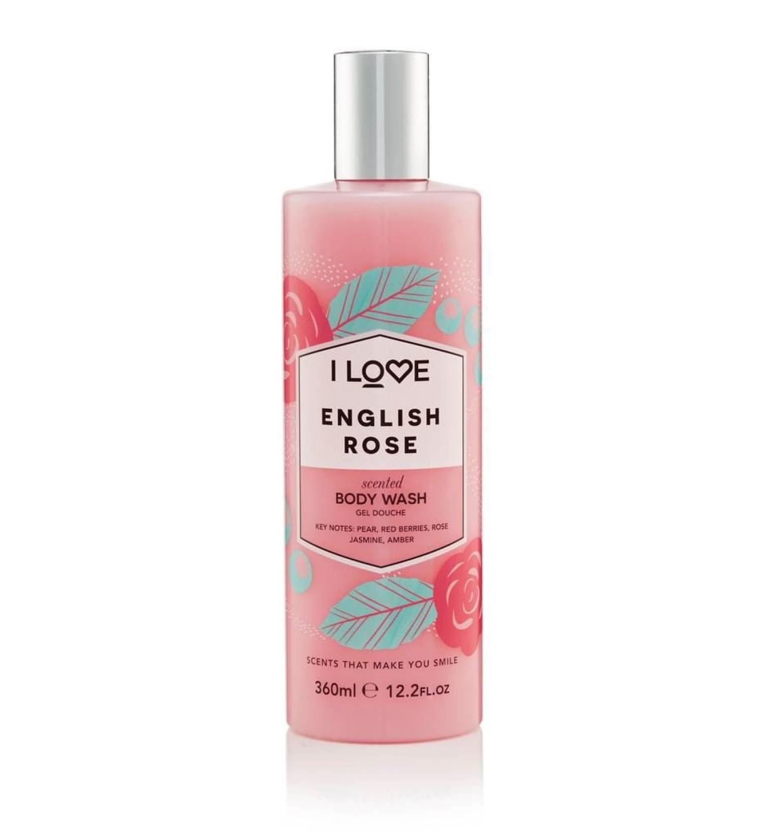 I LOVE English Rose Scented Body Wash - Moisturizing Bubble Bath & Foaming Cleanser - 12.7 oz Rose Amber Jasmine Fragrance - International Shipping Available - Buy Online on GoSupps.com