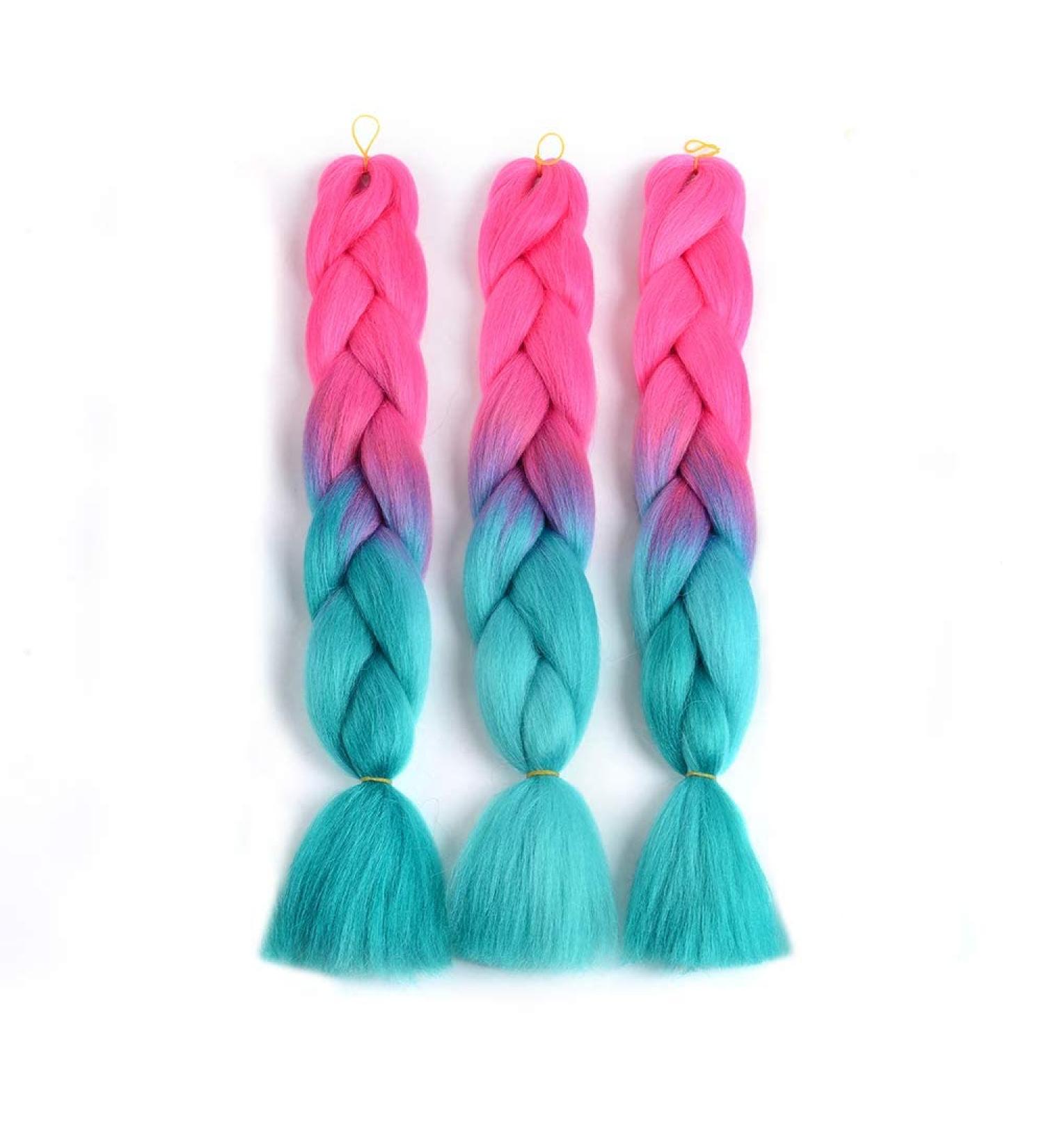 Buy Showjarlly Kanecalon Ombre Jumbo Braid Hair Extensions - 24 Kanecalon Braids in Peach/Marine Blue (3 Pack) for Stunning Hairstyles - Buy Online on GoSupps.com