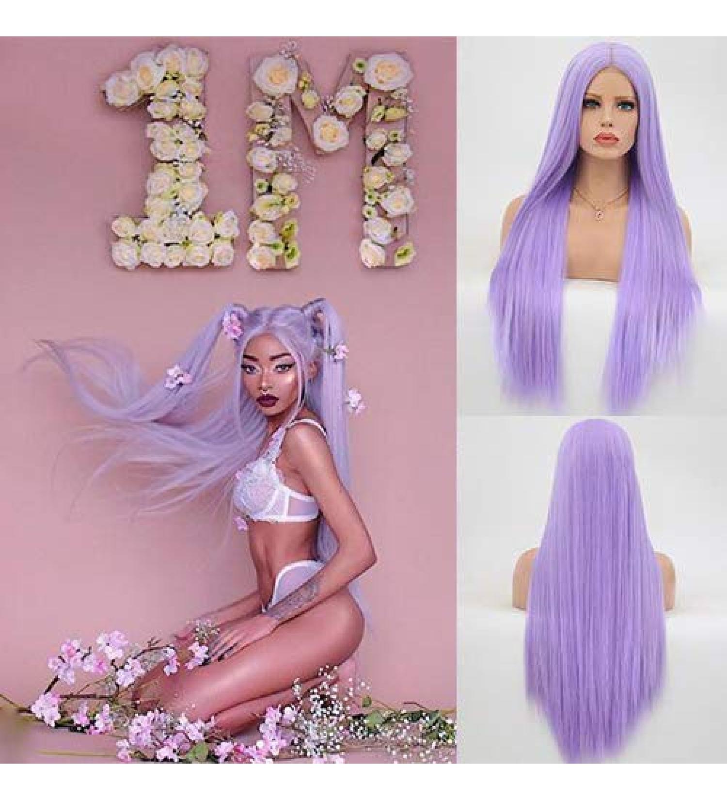 Rainbow Snow Purple Synthetic Lace Front Wig - Lavender Purple Hair with Baby Hair for Women | Long & Natural Heat-Resistant Cosplay Wig - Buy Online on GoSupps.com
