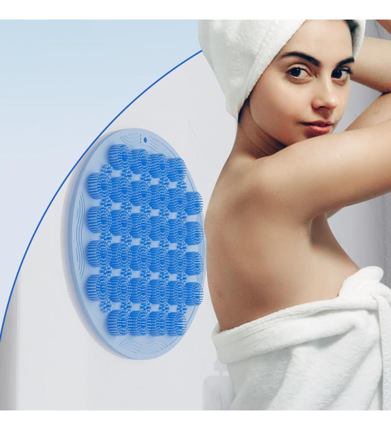 Shower Foot Rubber Matte 2 Pack - Anti-Slip Back Cleaning Brush for Wall Suction | Improve Blood Circulation (Blue L) - Buy Online on GoSupps.com